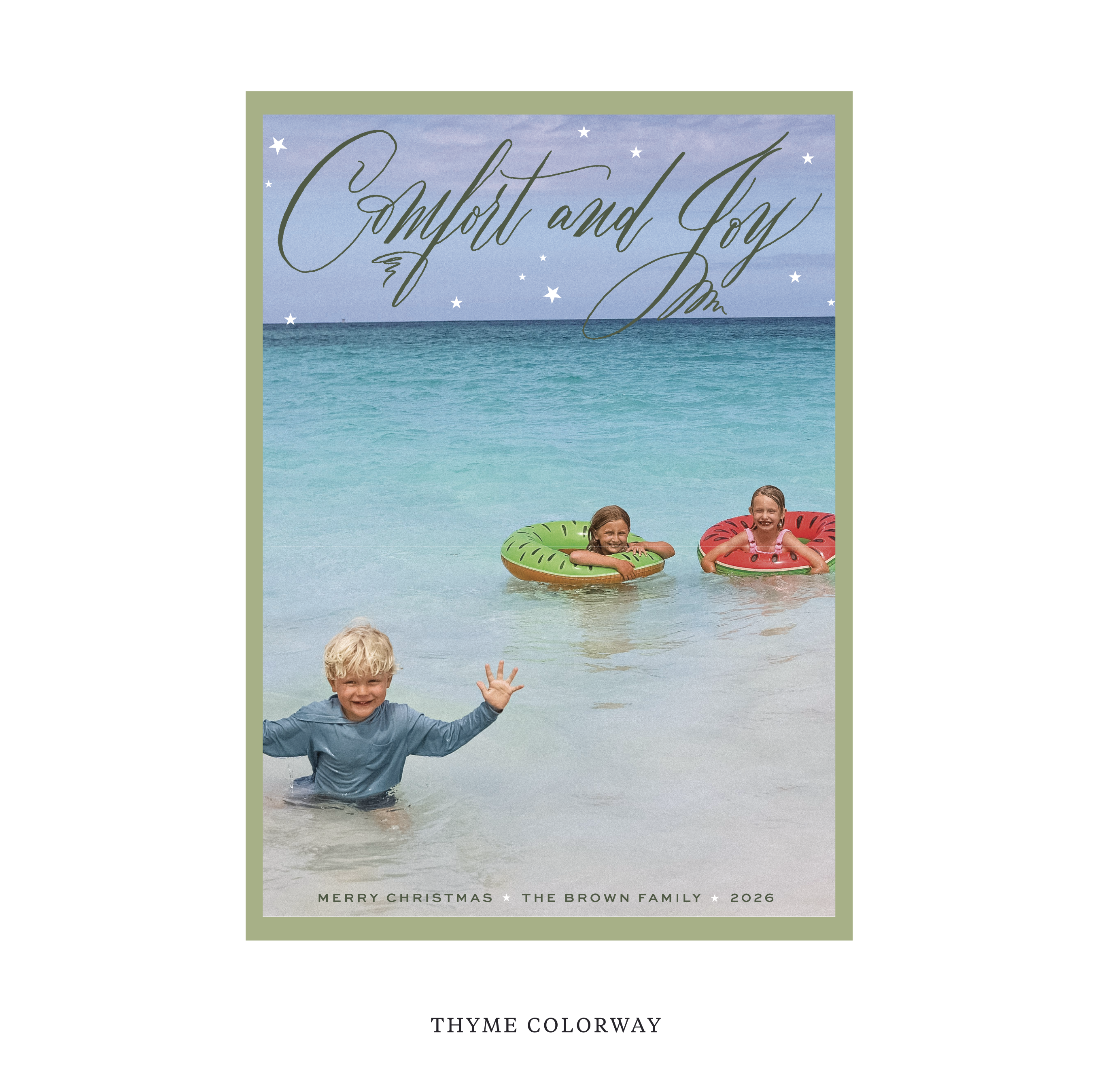 Celebrate the season with the Hawthorne "Comfort and Joy" Holiday Card by Stovall Collection. Featuring original hand-lettered artwork, this luxury personalized photo mount holiday card is available in 22 thoughtfully curated flat printing colorways.
