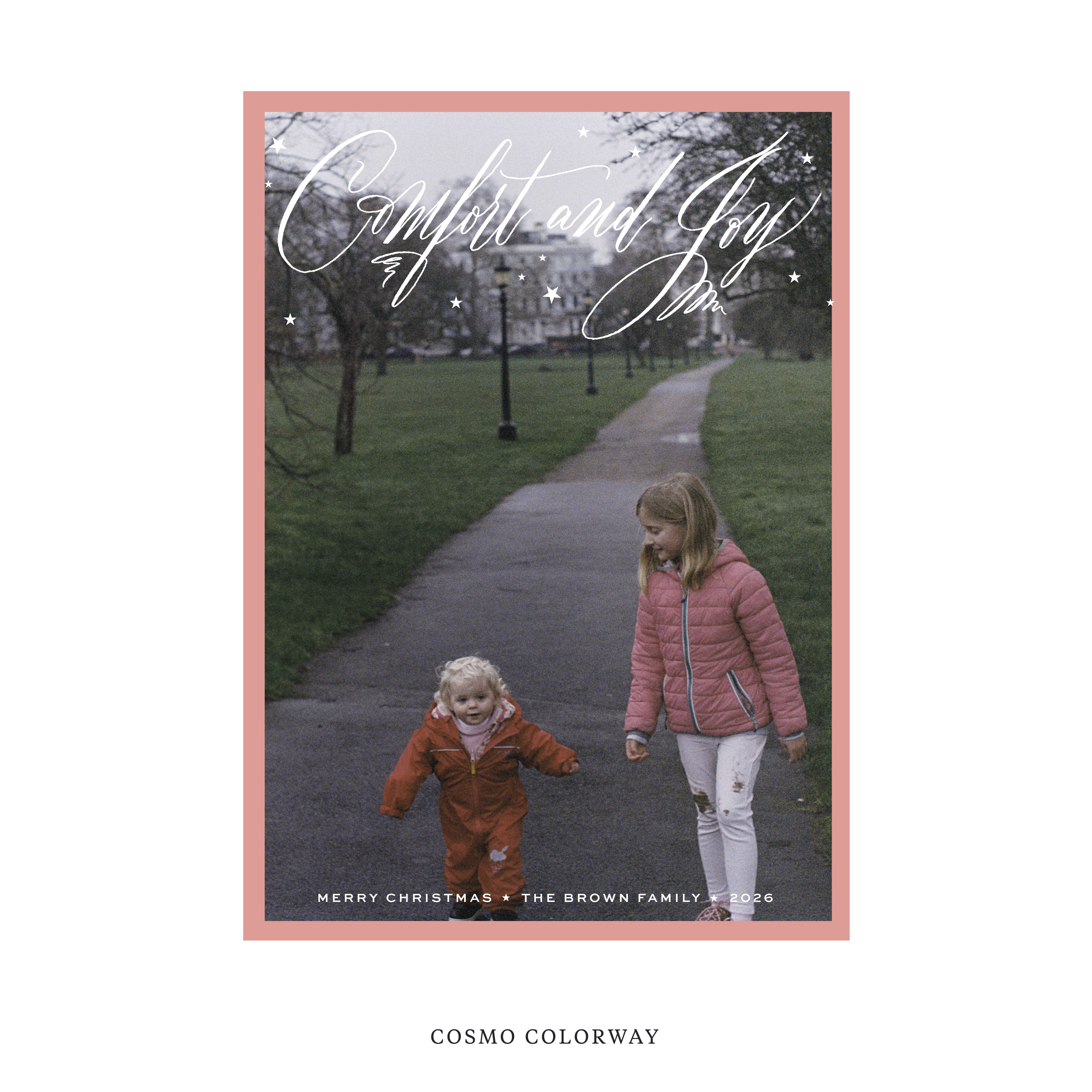 Celebrate the season with the Hawthorne "Comfort and Joy" Holiday Card by Stovall Collection. Featuring original hand-lettered artwork, this luxury personalized photo mount holiday card is available in 22 thoughtfully curated flat printing colorways.