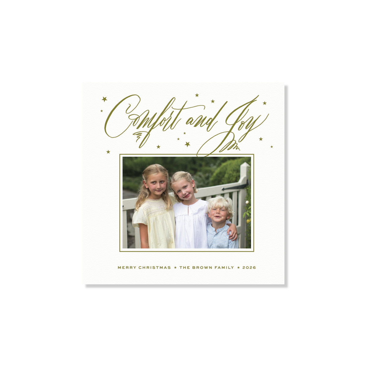 Hawthorne II Letterpress Holiday Card, Small Square (White Paper)