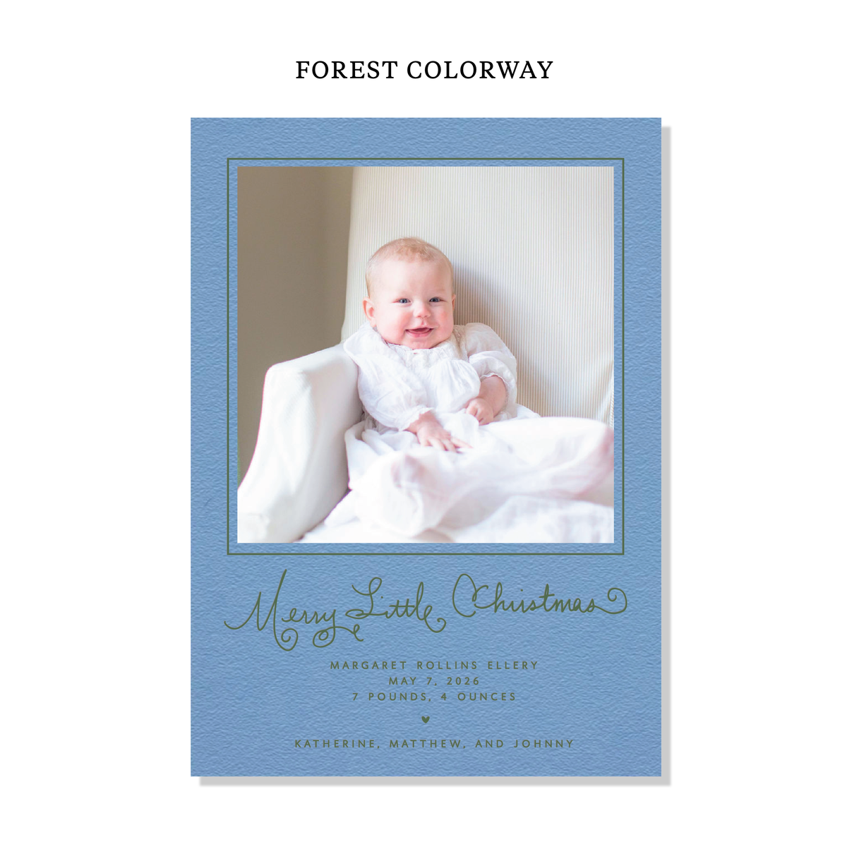 Henley Birth Announcement Letterpress Holiday Card, Large (Colored Paper)