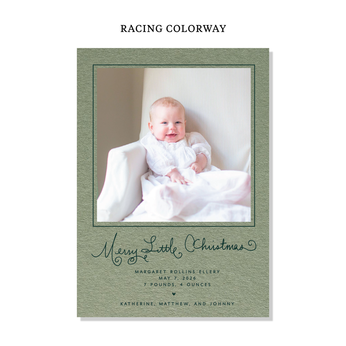 Henley Birth Announcement Letterpress Holiday Card, Large (Colored Paper)