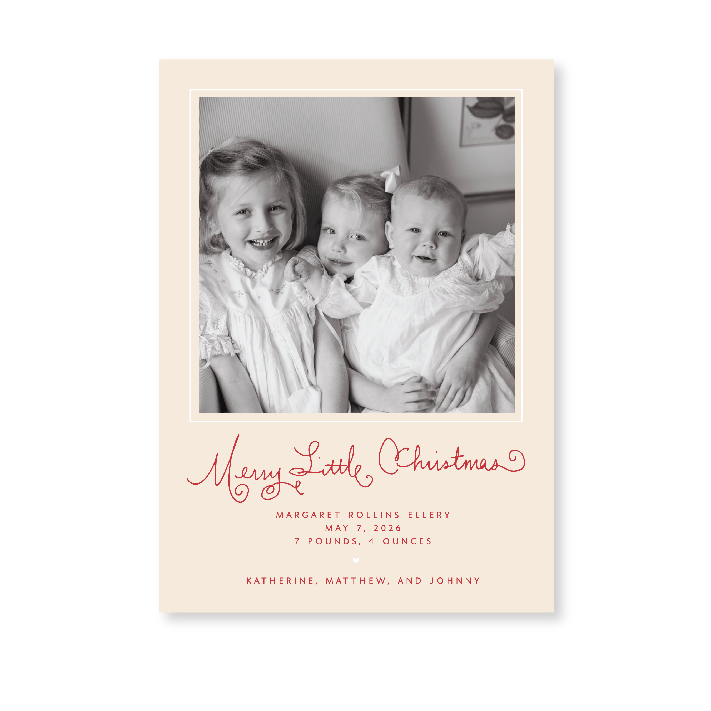 Henley Classic Flat Print Merry Little Christmas holiday birth announcement featuring original hand-lettered artwork by Stovall Collection.