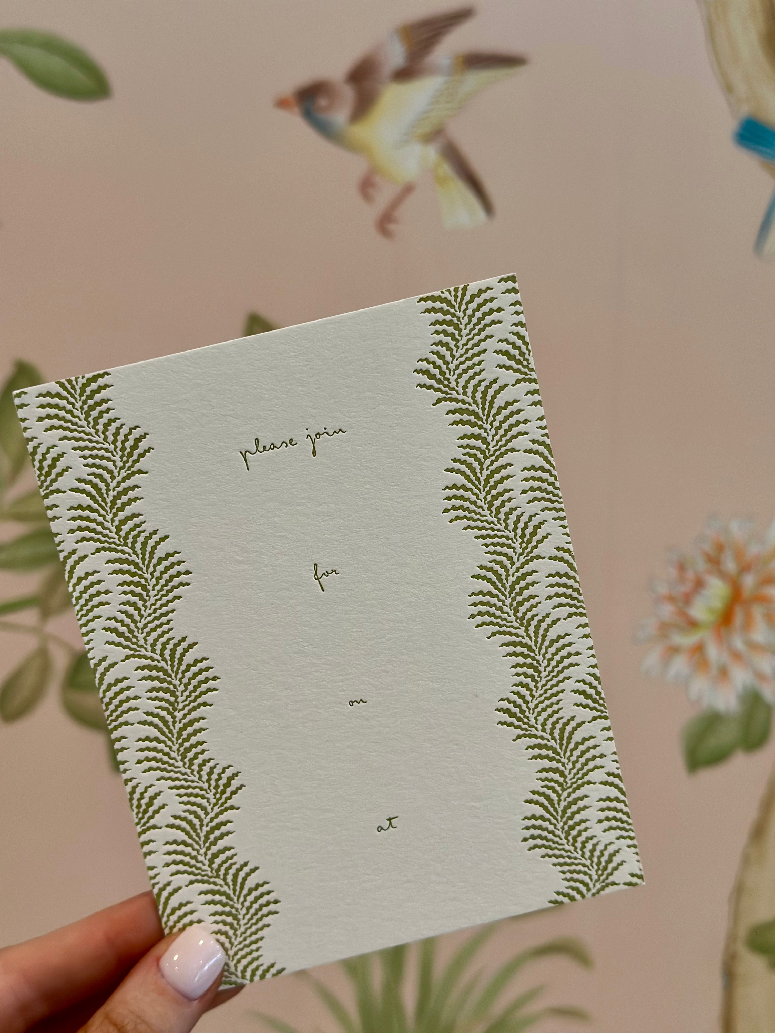 Olive Letterpress Fill-In Invitations – Set of 10
