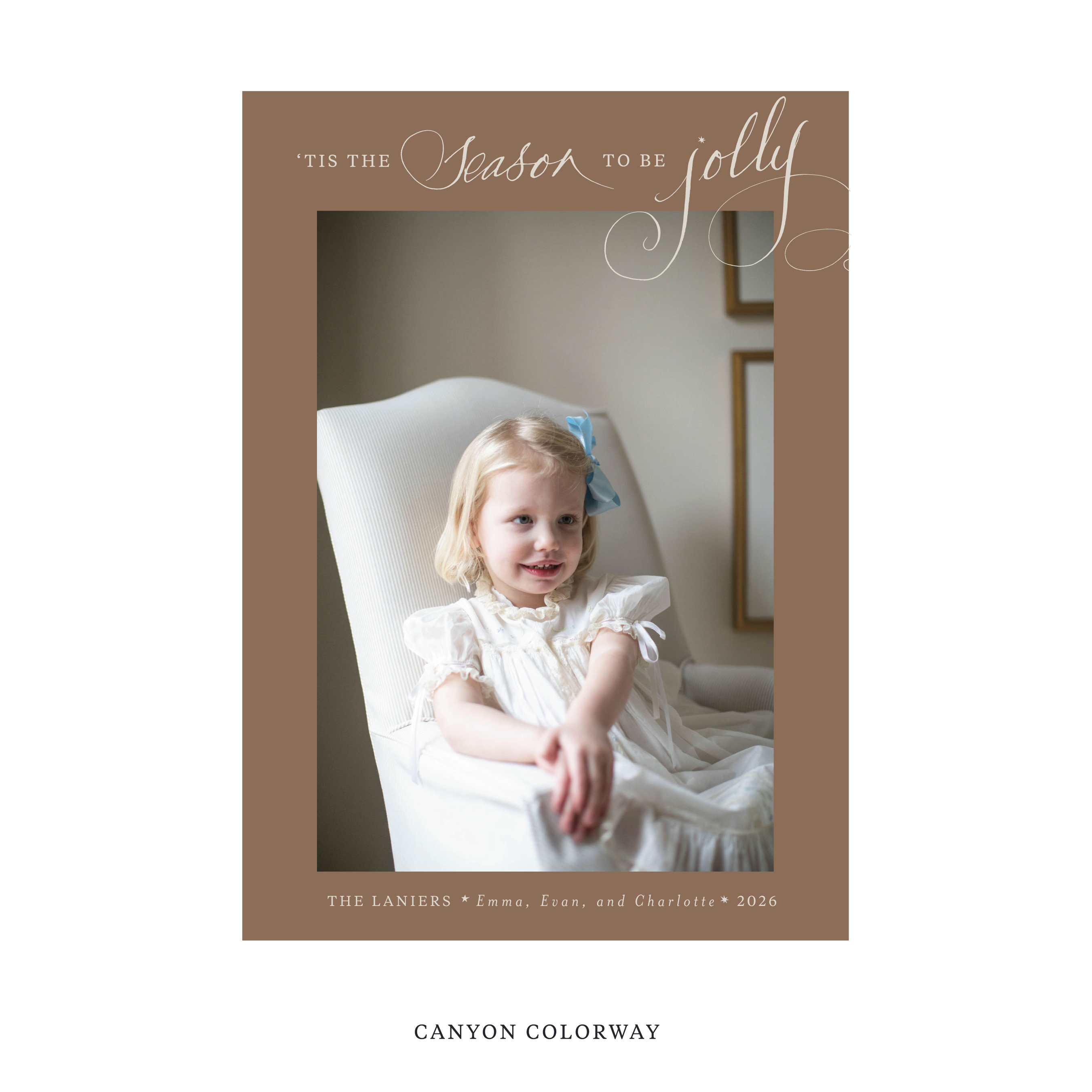 Celebrate the season with the Lanier "Tis the Season to be Jolly" Holiday Card by Stovall Collection. Featuring original hand-lettered artwork, this luxury personalized photo mount holiday card is available in 22 thoughtfully curated flat printing colorways.