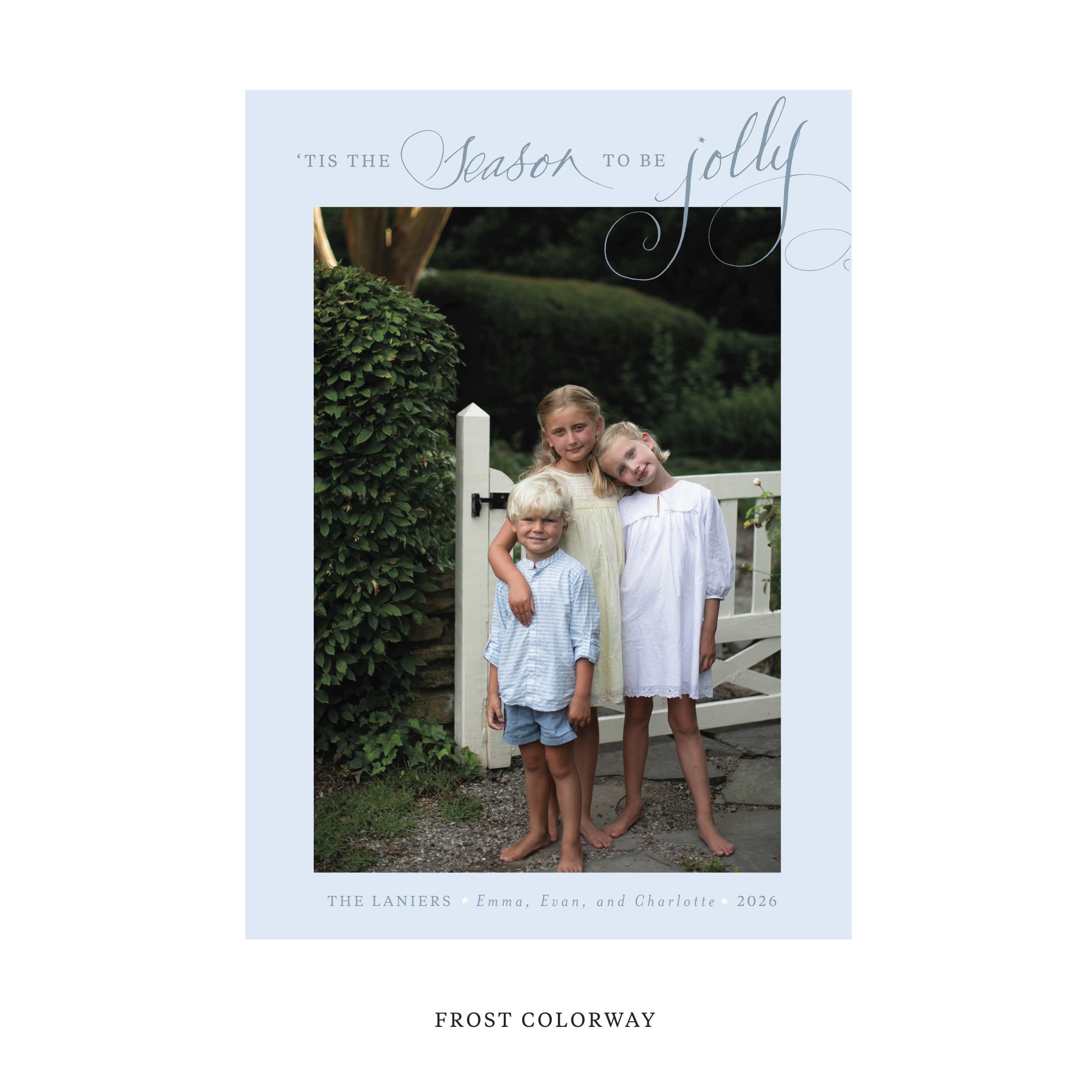 Celebrate the season with the Lanier "Tis the Season to be Jolly" Holiday Card by Stovall Collection. Featuring original hand-lettered artwork, this luxury personalized photo mount holiday card is available in 22 thoughtfully curated flat printing colorways.