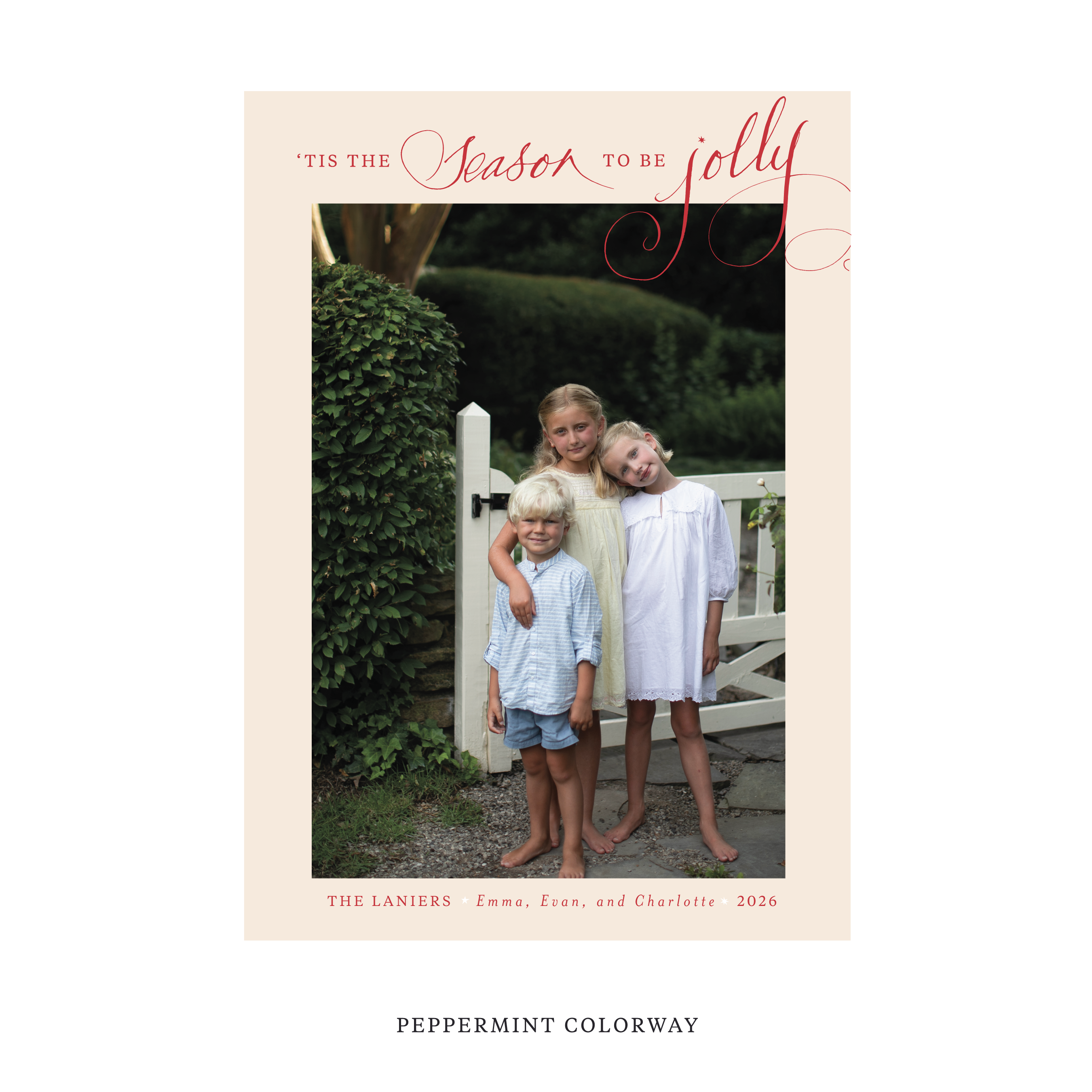 Celebrate the season with the Lanier "Tis the Season to be Jolly" Holiday Card by Stovall Collection. Featuring original hand-lettered artwork, this luxury personalized photo mount holiday card is available in 22 thoughtfully curated flat printing colorways.