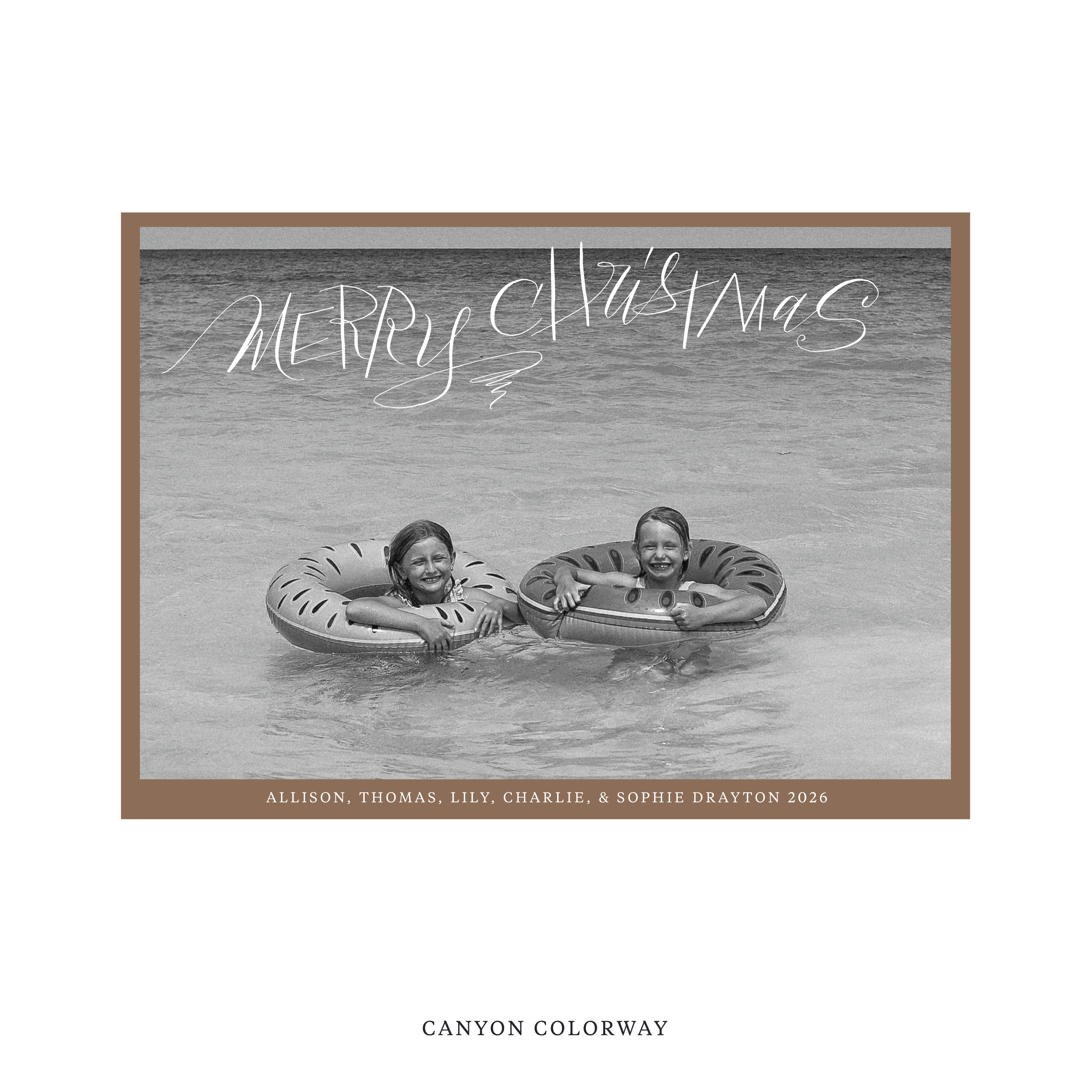 Celebrate the season with the Larkin "Merry Christmas" Holiday Card by Stovall Collection. Featuring original hand-lettered artwork, this luxury personalized photo mount holiday card is available in 22 thoughtfully curated flat printing colorways.