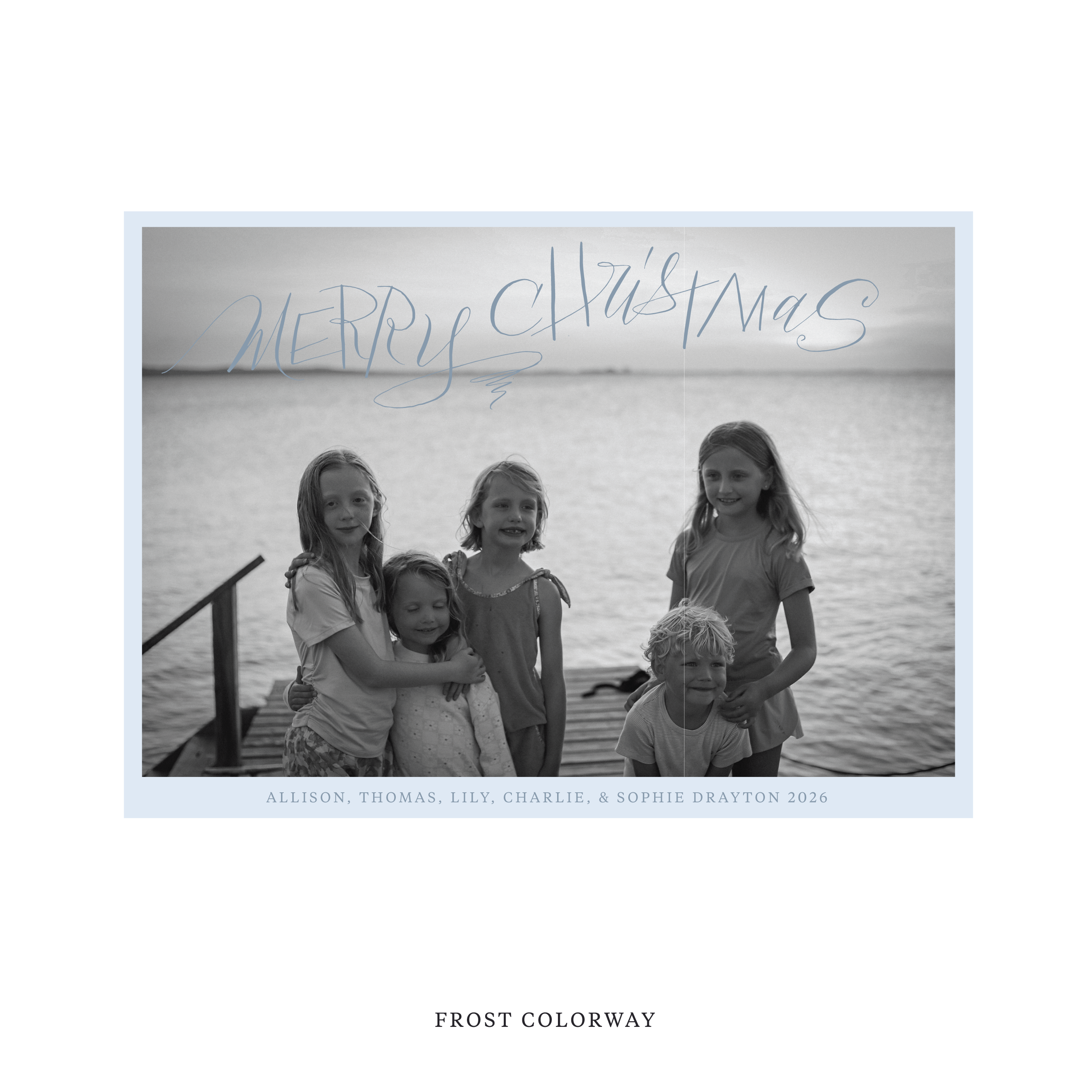 Celebrate the season with the Larkin "Merry Christmas" Holiday Card by Stovall Collection. Featuring original hand-lettered artwork, this luxury personalized photo mount holiday card is available in 22 thoughtfully curated flat printing colorways.