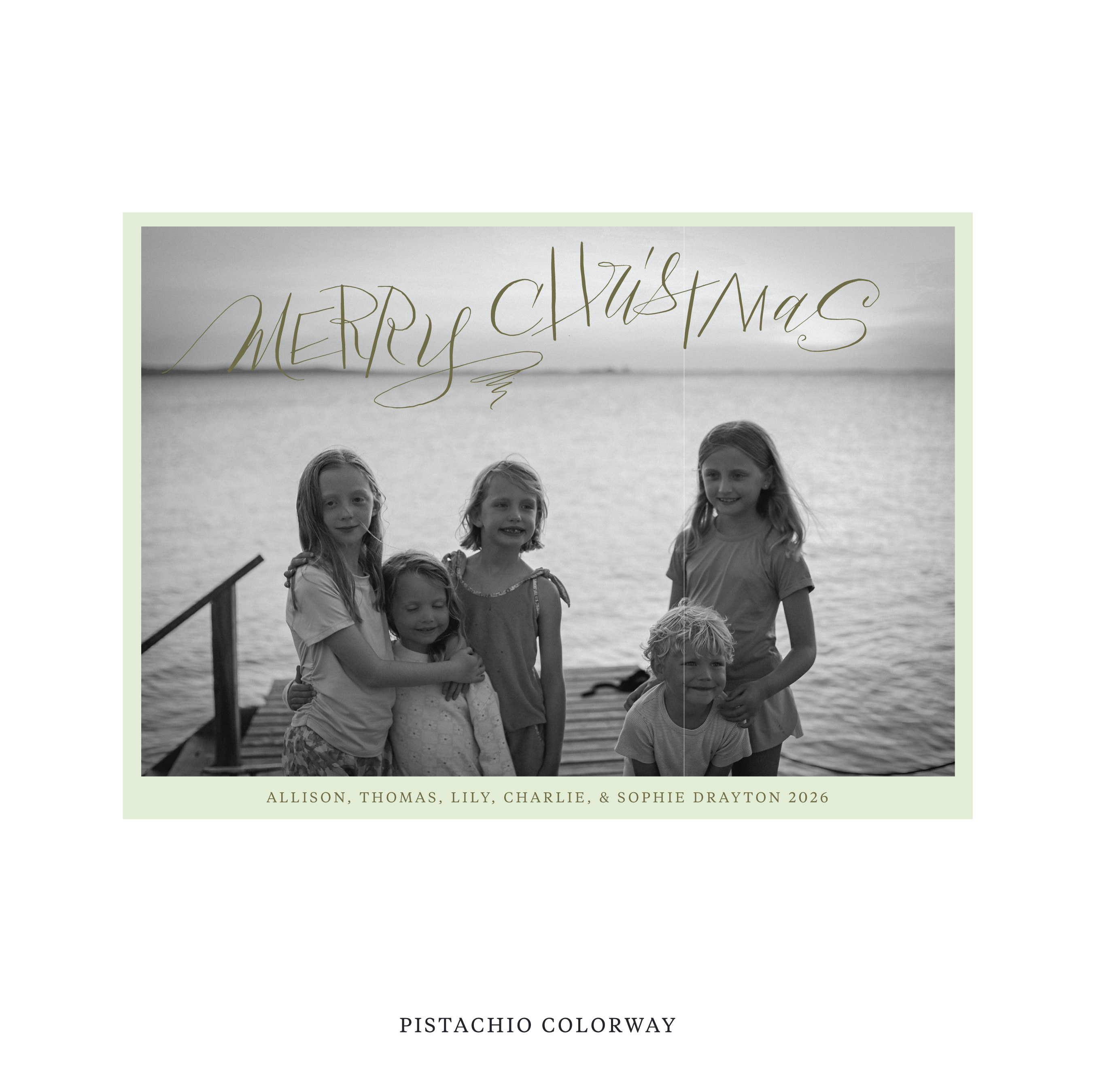 Celebrate the season with the Larkin "Merry Christmas" Holiday Card by Stovall Collection. Featuring original hand-lettered artwork, this luxury personalized photo mount holiday card is available in 22 thoughtfully curated flat printing colorways.