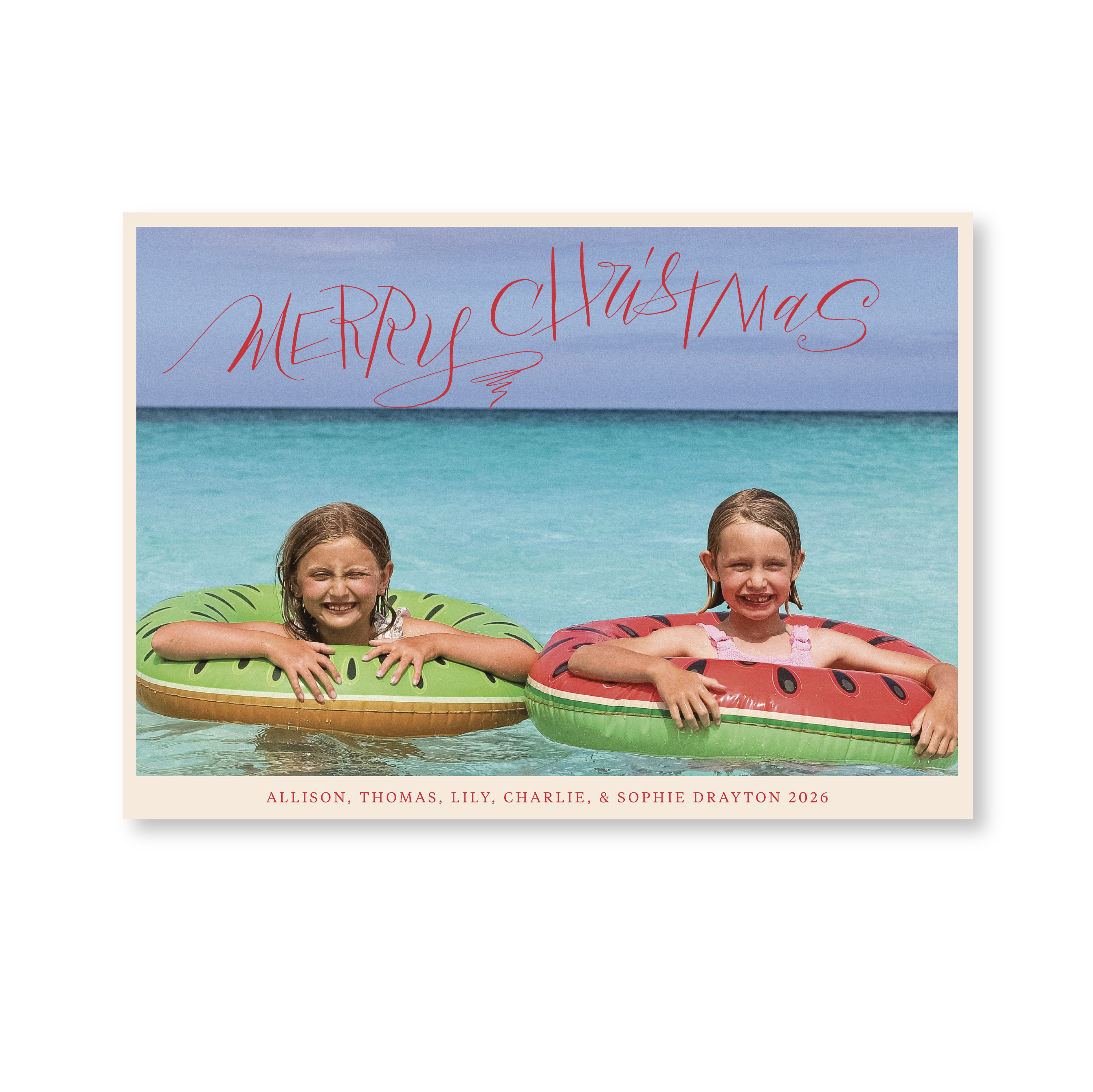 Celebrate the season with the Larkin "Merry Christmas" Holiday Card by Stovall Collection. Featuring original hand-lettered artwork, this luxury personalized photo mount holiday card is available in 22 thoughtfully curated flat printing colorways.