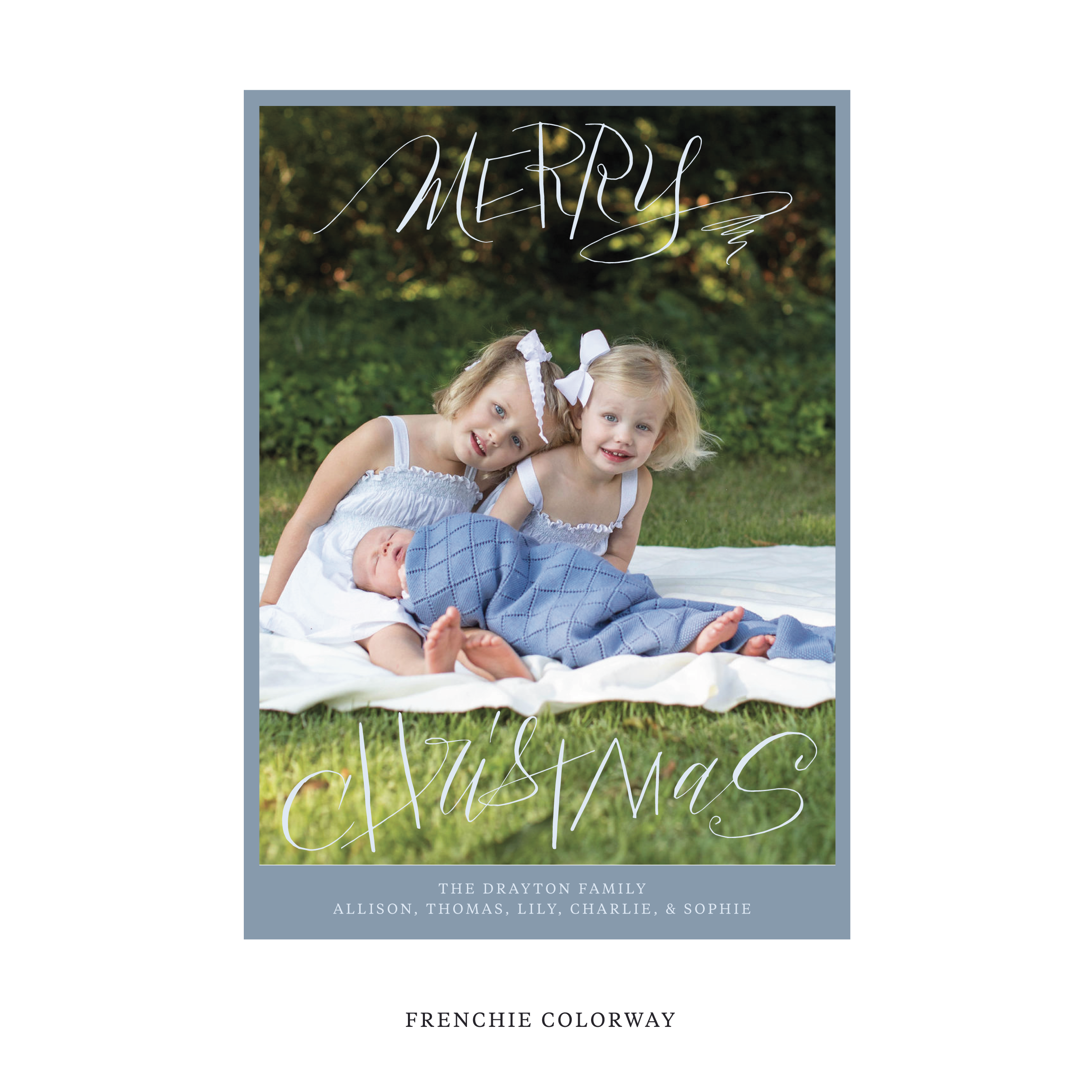 Celebrate the season with the Larkin "Merry Christmas" Holiday Card by Stovall Collection. Featuring original hand-lettered artwork, this luxury personalized photo mount holiday card is available in 22 thoughtfully curated flat printing colorways.