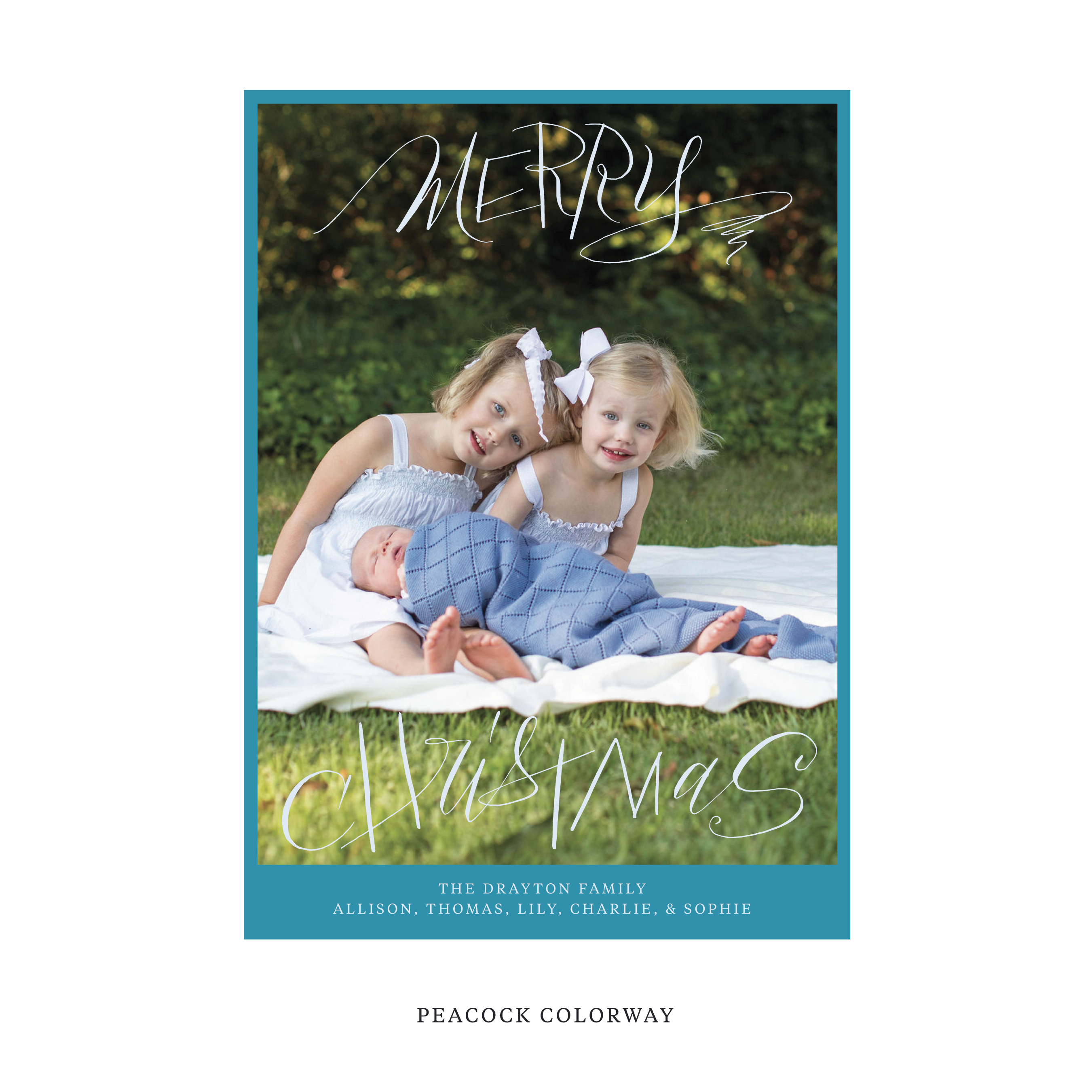 Celebrate the season with the Larkin "Merry Christmas" Holiday Card by Stovall Collection. Featuring original hand-lettered artwork, this luxury personalized photo mount holiday card is available in 22 thoughtfully curated flat printing colorways.