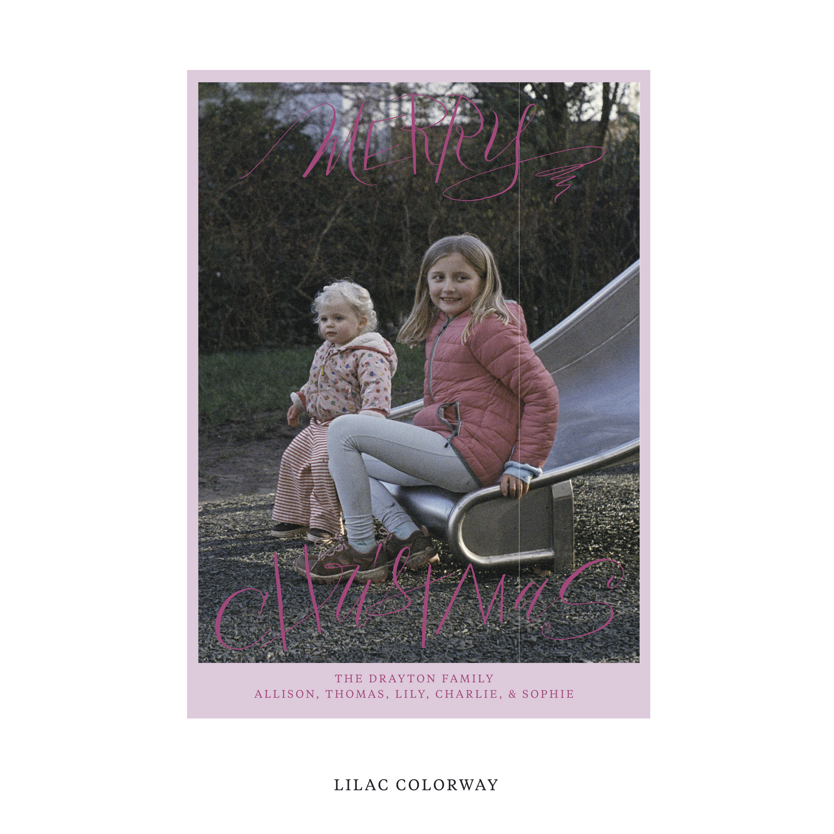 Celebrate the season with the Larkin "Merry Christmas" Holiday Card by Stovall Collection. Featuring original hand-lettered artwork, this luxury personalized photo mount holiday card is available in 22 thoughtfully curated flat printing colorways.