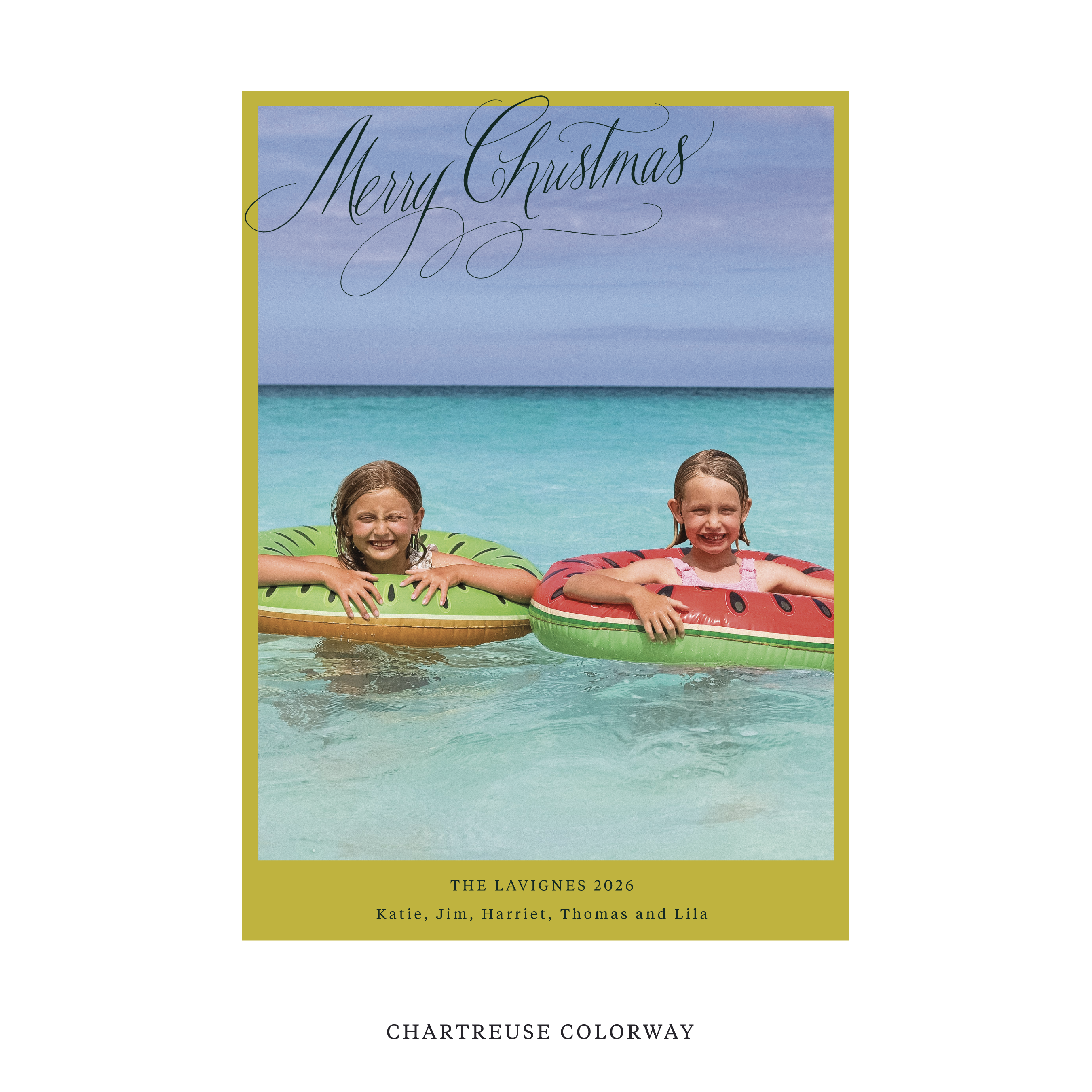 Celebrate the season with the Lavigne "Merry Christmas" Holiday Card by Stovall Collection. Featuring original hand-lettered artwork, this luxury personalized photo mount holiday card is available in 22 thoughtfully curated flat printing colorways.