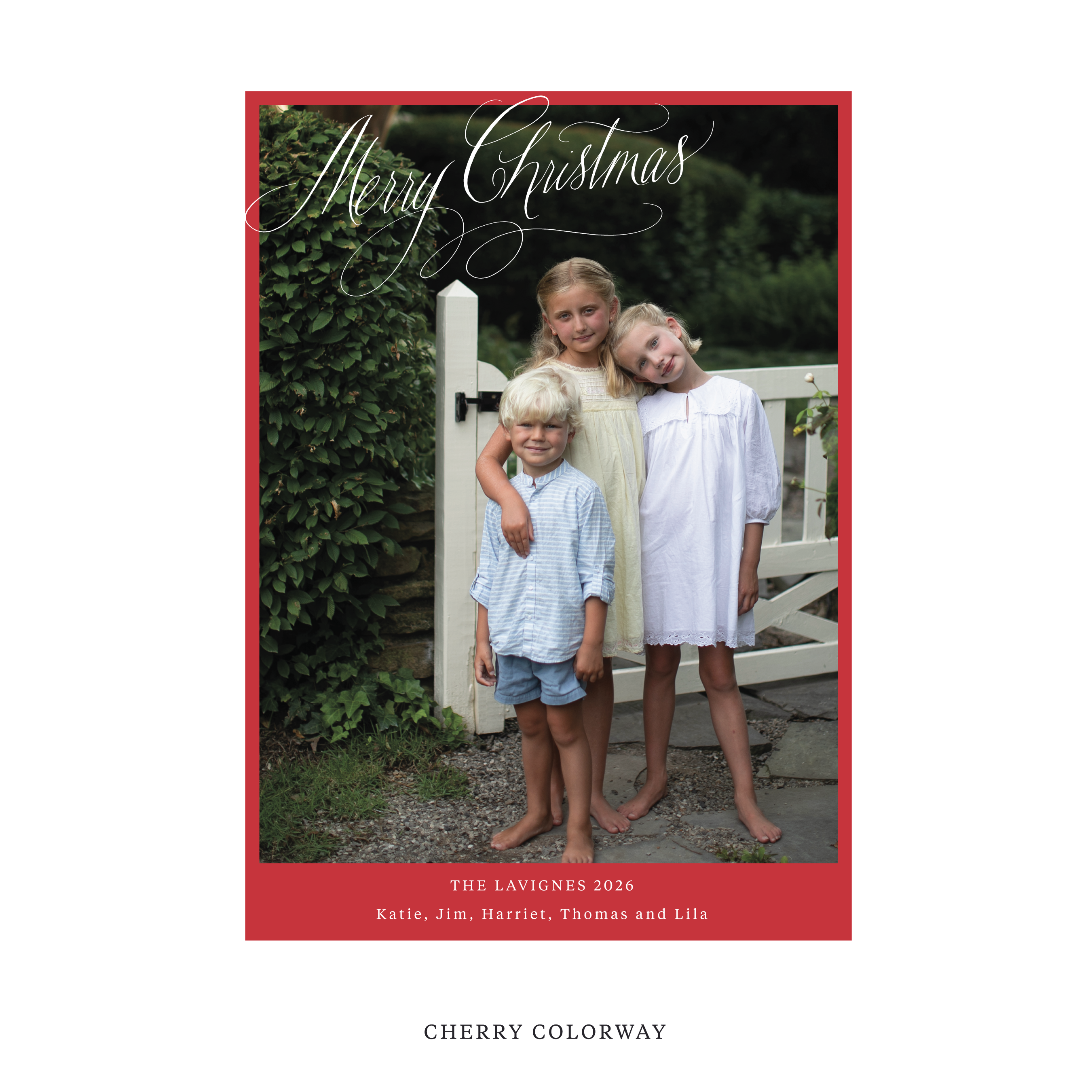 Celebrate the season with the Lavigne "Merry Christmas" Holiday Card by Stovall Collection. Featuring original hand-lettered artwork, this luxury personalized photo mount holiday card is available in 22 thoughtfully curated flat printing colorways.