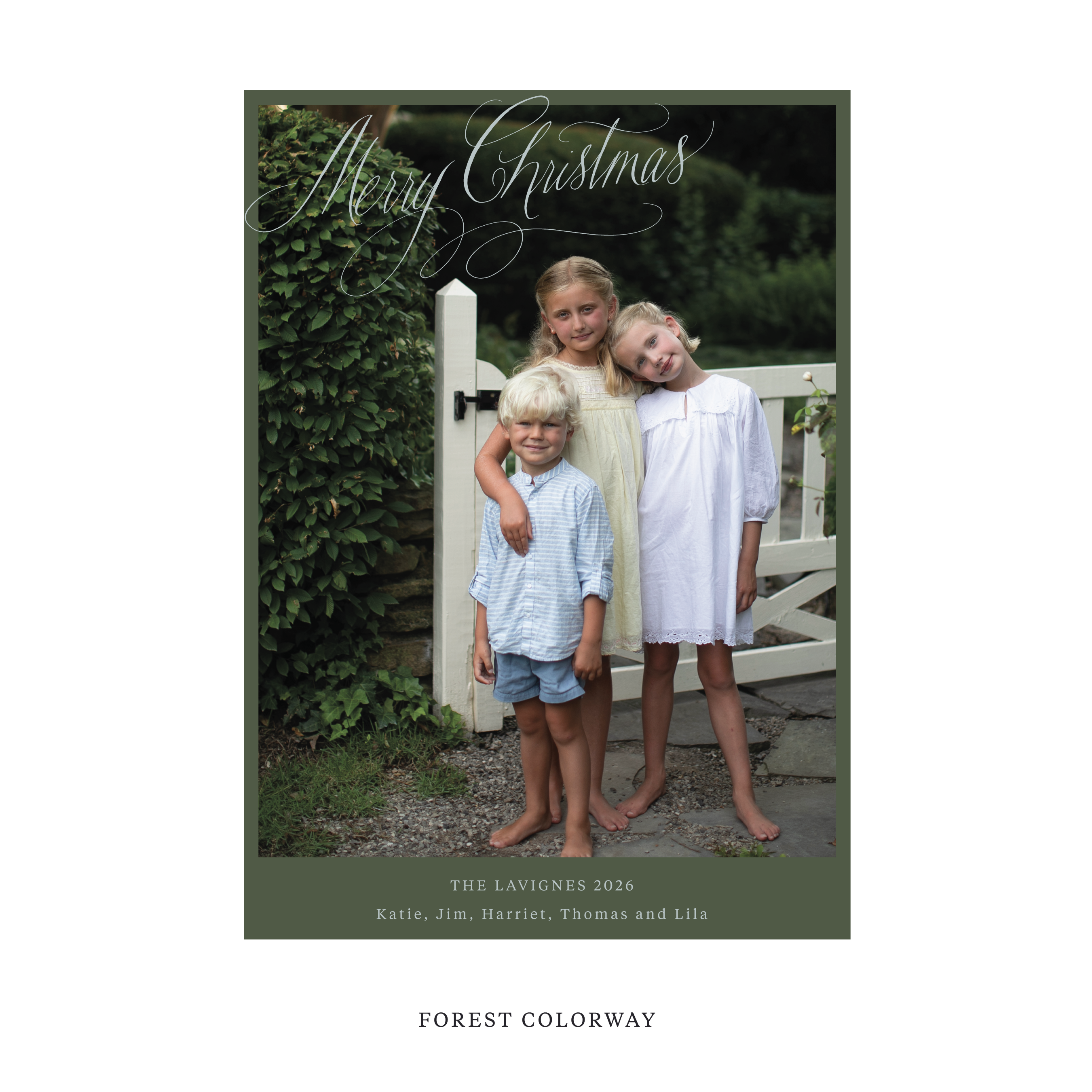 Celebrate the season with the Lavigne "Merry Christmas" Holiday Card by Stovall Collection. Featuring original hand-lettered artwork, this luxury personalized photo mount holiday card is available in 22 thoughtfully curated flat printing colorways.