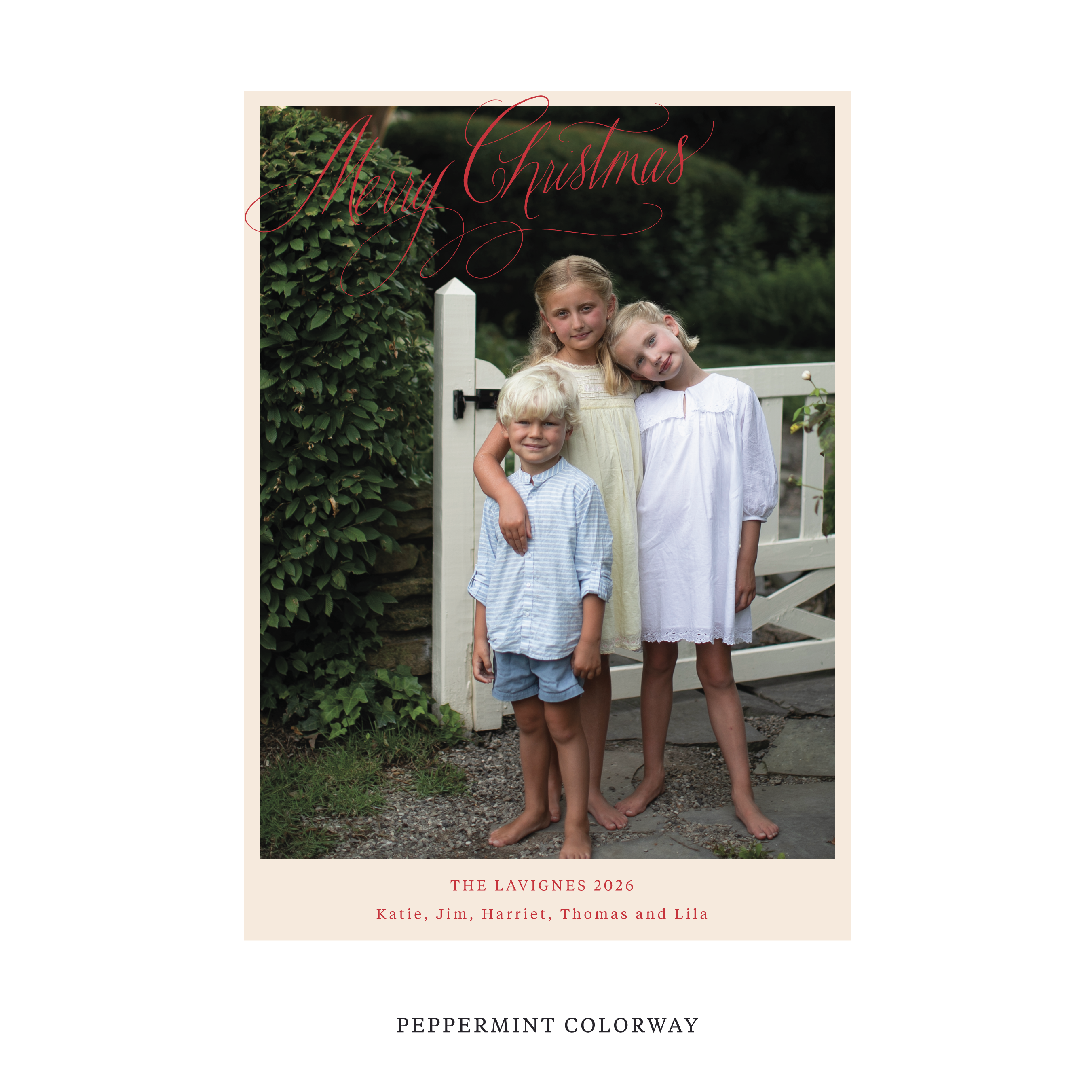 Celebrate the season with the Lavigne "Merry Christmas" Holiday Card by Stovall Collection. Featuring original hand-lettered artwork, this luxury personalized photo mount holiday card is available in 22 thoughtfully curated flat printing colorways.
