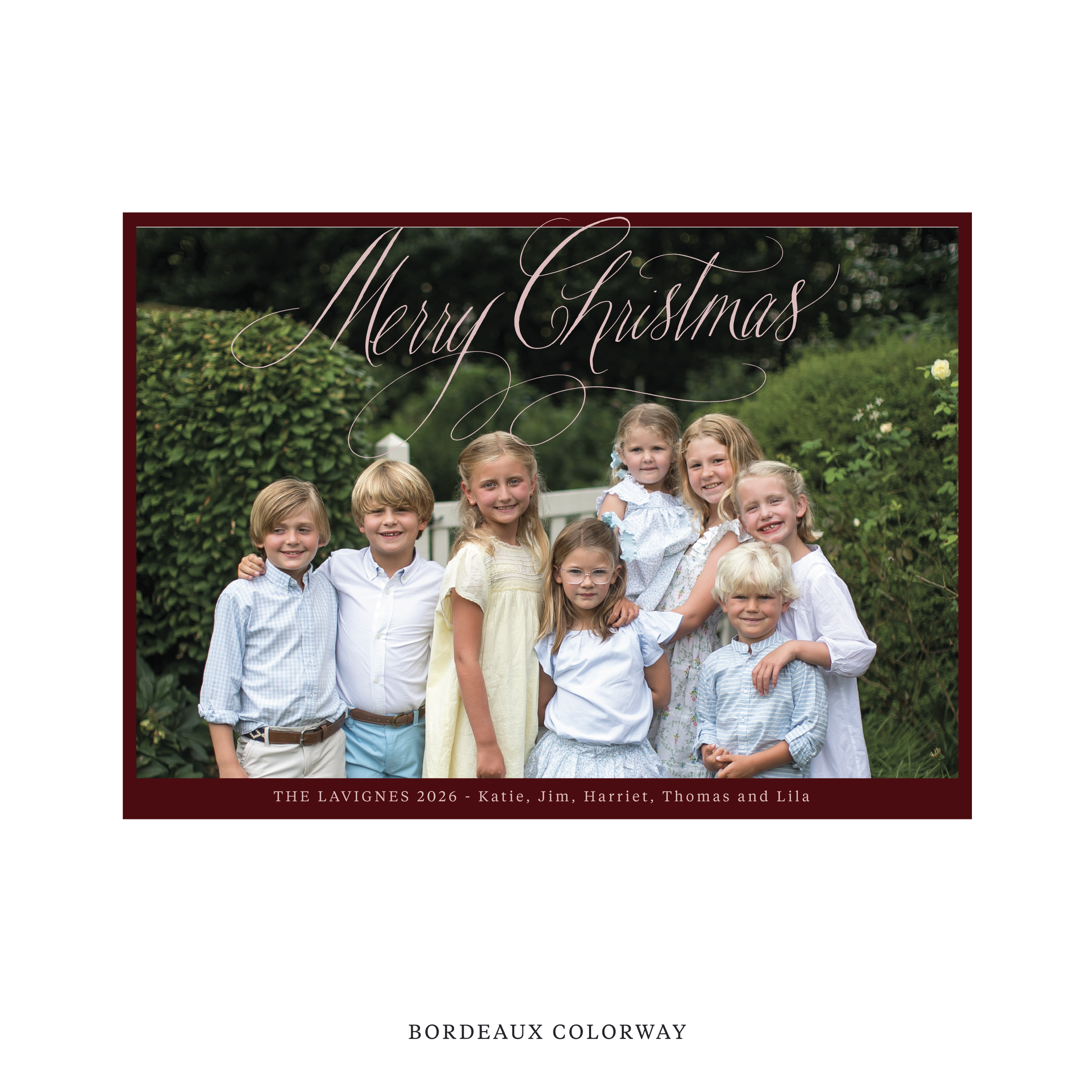 Celebrate the season with the Lavigne "Merry Christmas" Holiday Card by Stovall Collection. Featuring original hand-lettered artwork, this luxury personalized photo mount holiday card is available in 22 thoughtfully curated flat printing colorways.