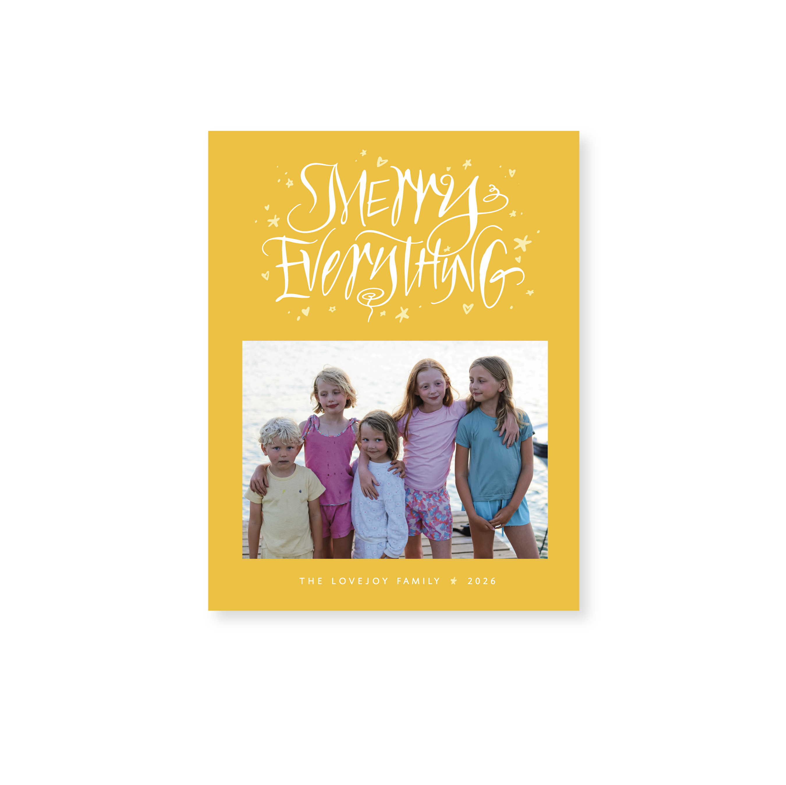 Ansley Classic Flat Print Merry Everything photo mount holiday card featuring original hand-lettered artwork by Stovall Collection.