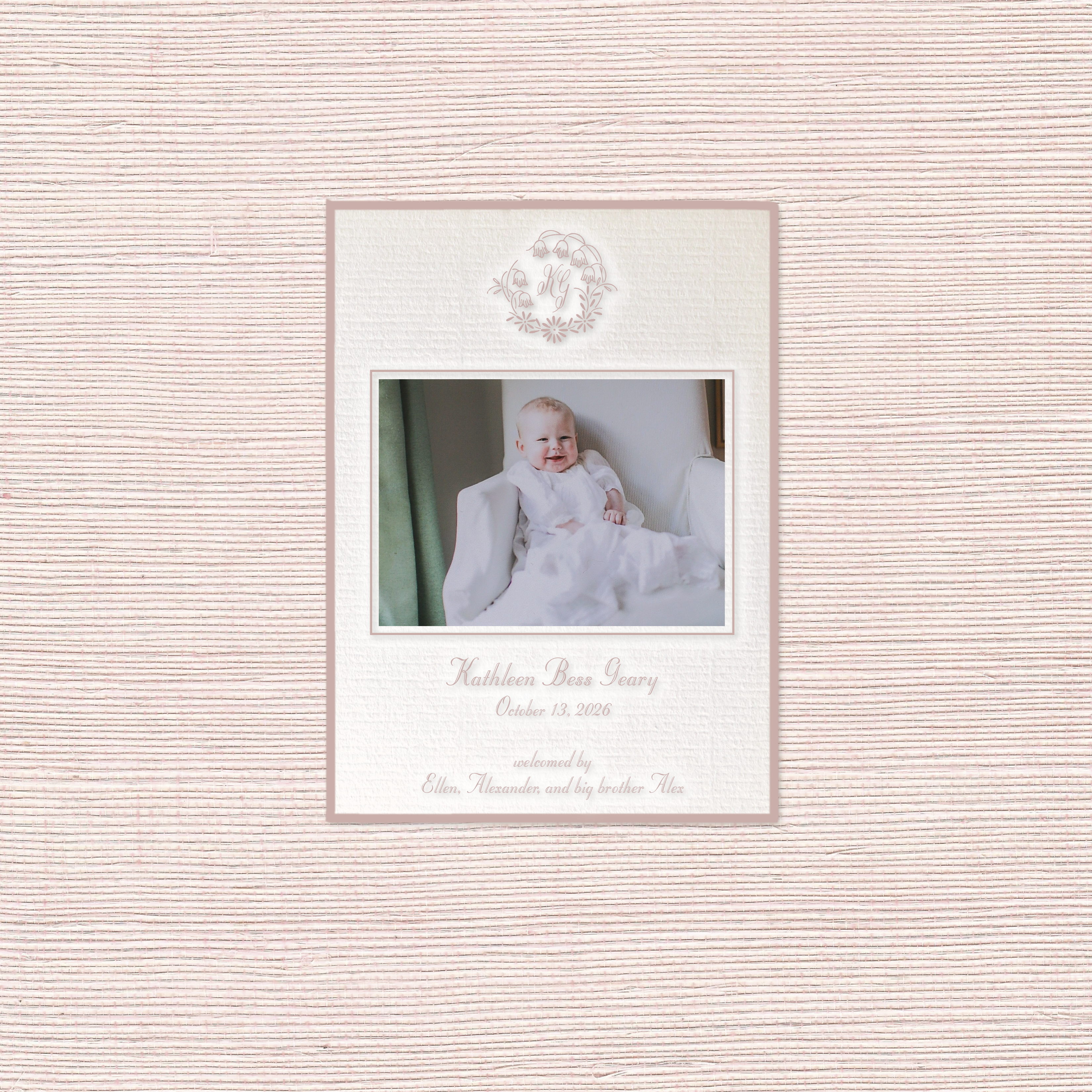 Mayfair Motif Photo Birth Announcement