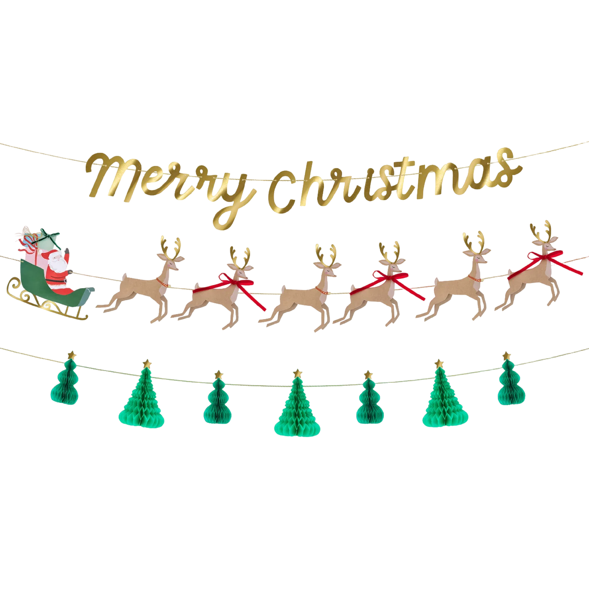 Santa, Sleigh & Reindeer Garland