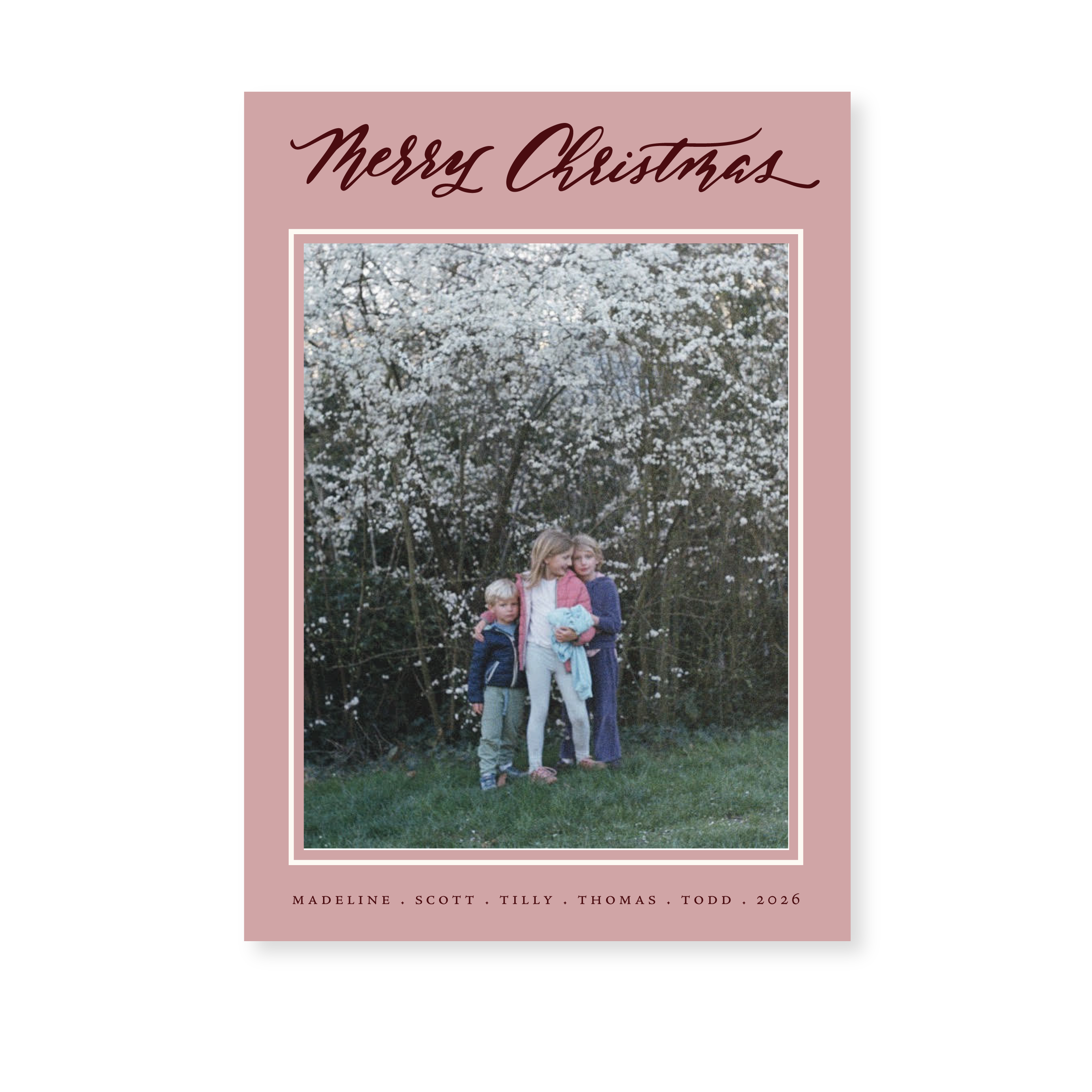 Monterey Classic Flat Print Merry Christmas photo mount holiday card featuring original hand-lettered artwork by Stovall Collection.