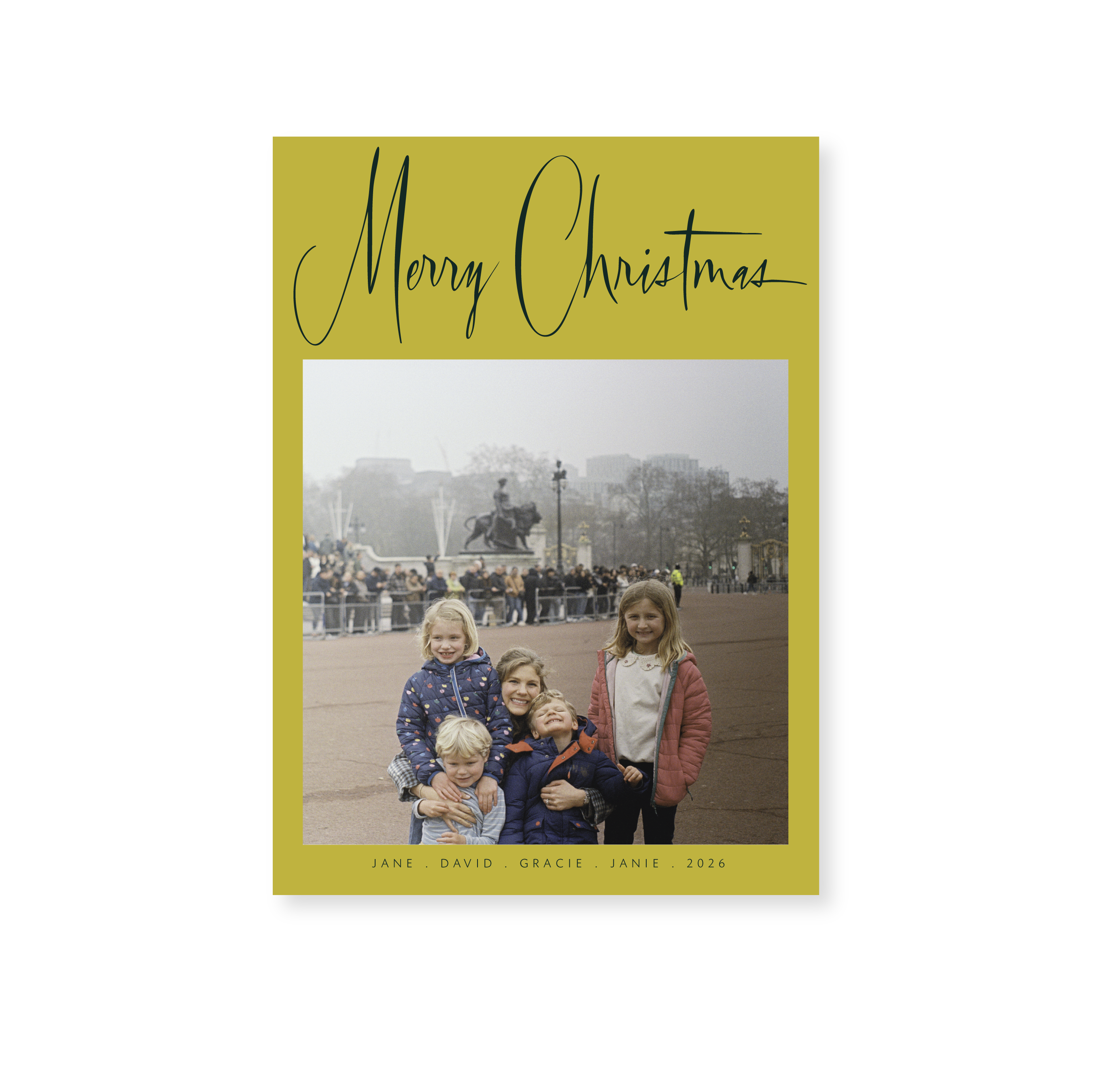 Presley Classic Flat Print Merry Christmas photo mount holiday card featuring original hand-lettered artwork by Stovall Collection.
