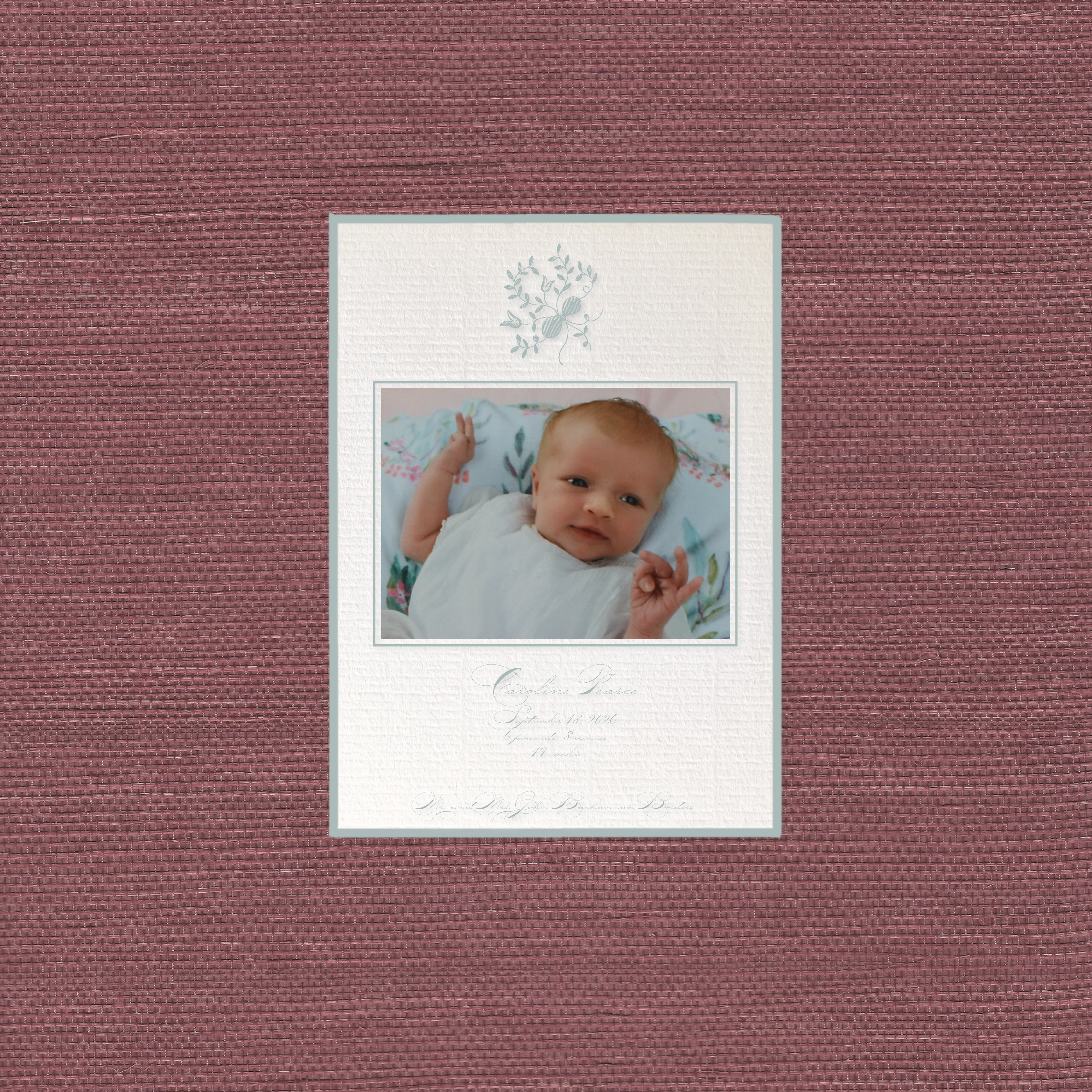 Primrose Motif Photo Birth Announcement