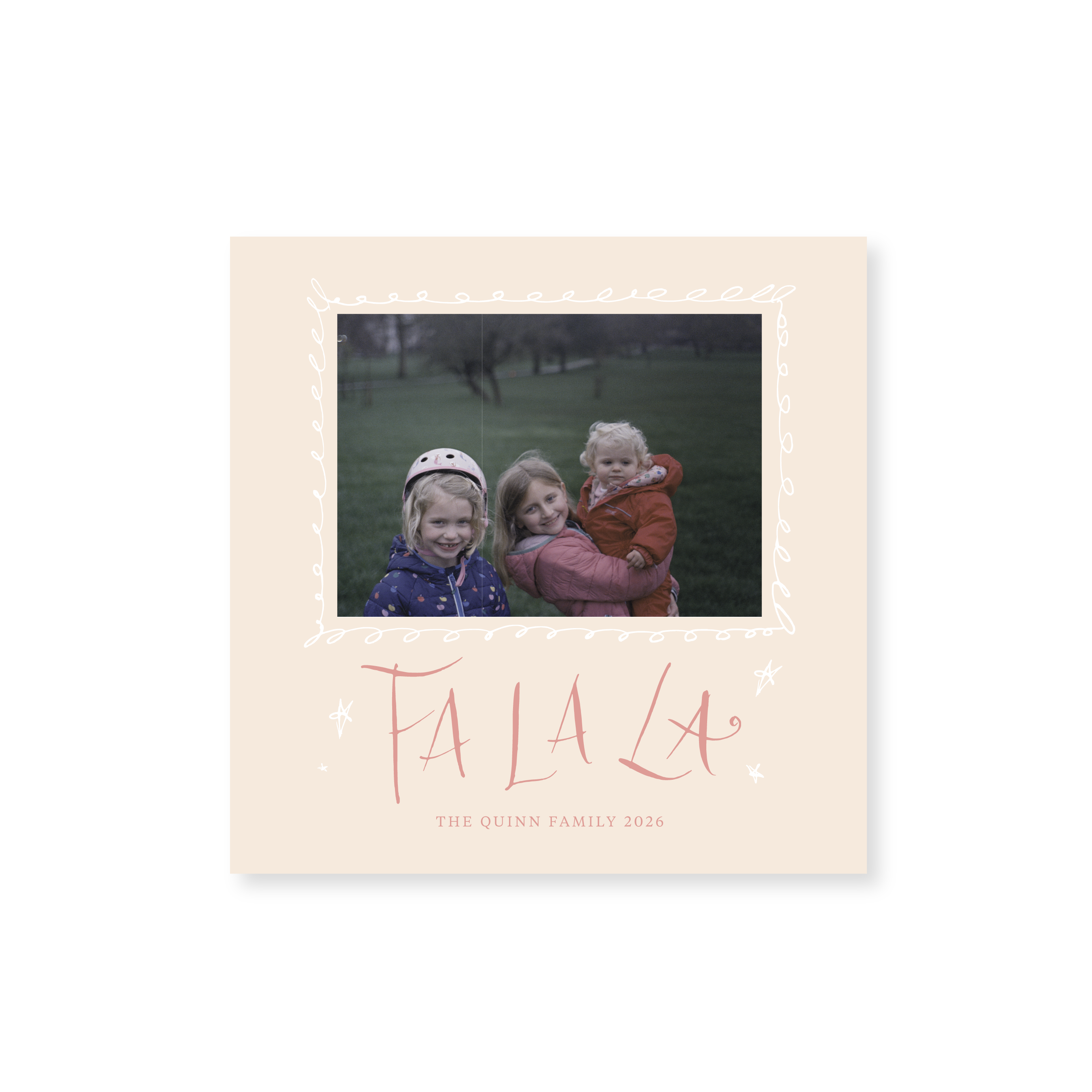 Chadwick Classic Flat Print Fa La La photo mount holiday card featuring original hand-lettered artwork by Stovall Collection.