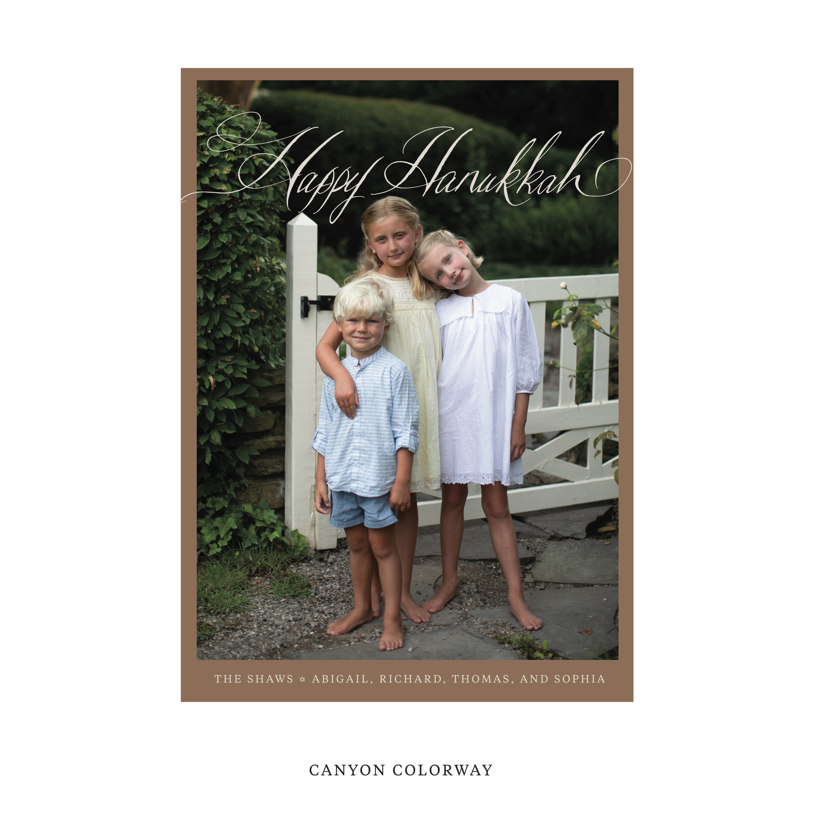 Celebrate the season with the Shaw "Happy Hanukkah" Holiday Card by Stovall Collection. Featuring original hand-lettered artwork, this luxury personalized photo mount holiday card is available in 22 thoughtfully curated flat printing colorways.