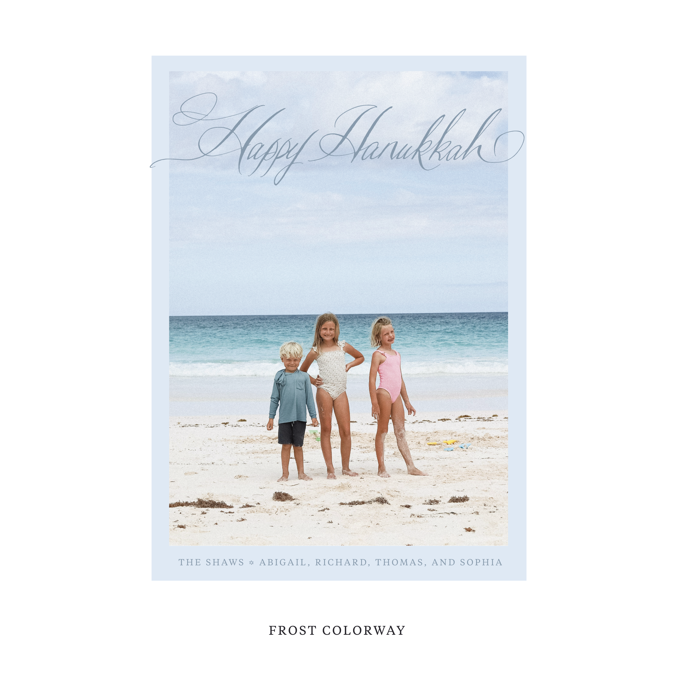 Celebrate the season with the Shaw "Happy Hanukkah" Holiday Card by Stovall Collection. Featuring original hand-lettered artwork, this luxury personalized photo mount holiday card is available in 22 thoughtfully curated flat printing colorways.