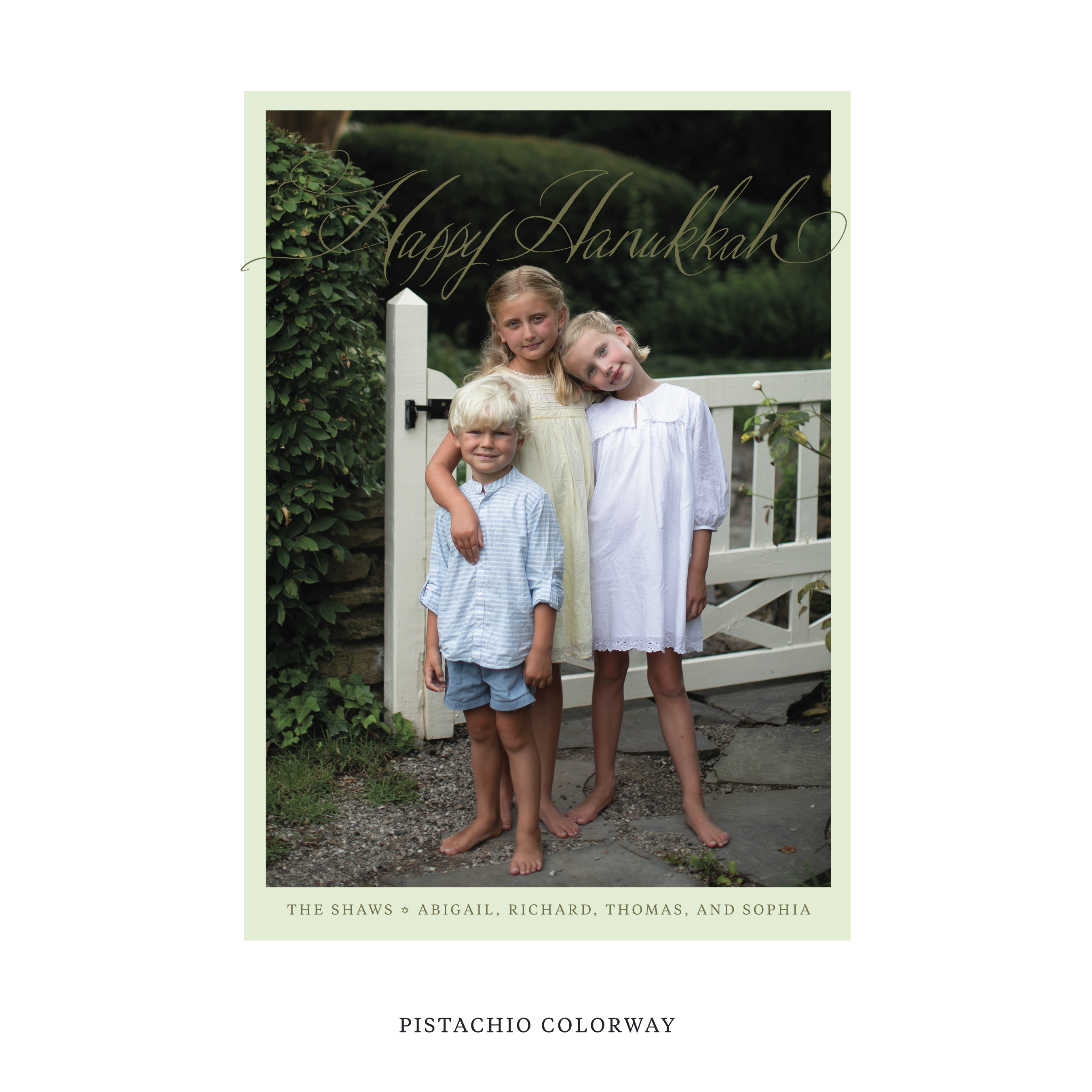 Celebrate the season with the Shaw "Happy Hanukkah" Holiday Card by Stovall Collection. Featuring original hand-lettered artwork, this luxury personalized photo mount holiday card is available in 22 thoughtfully curated flat printing colorways.
