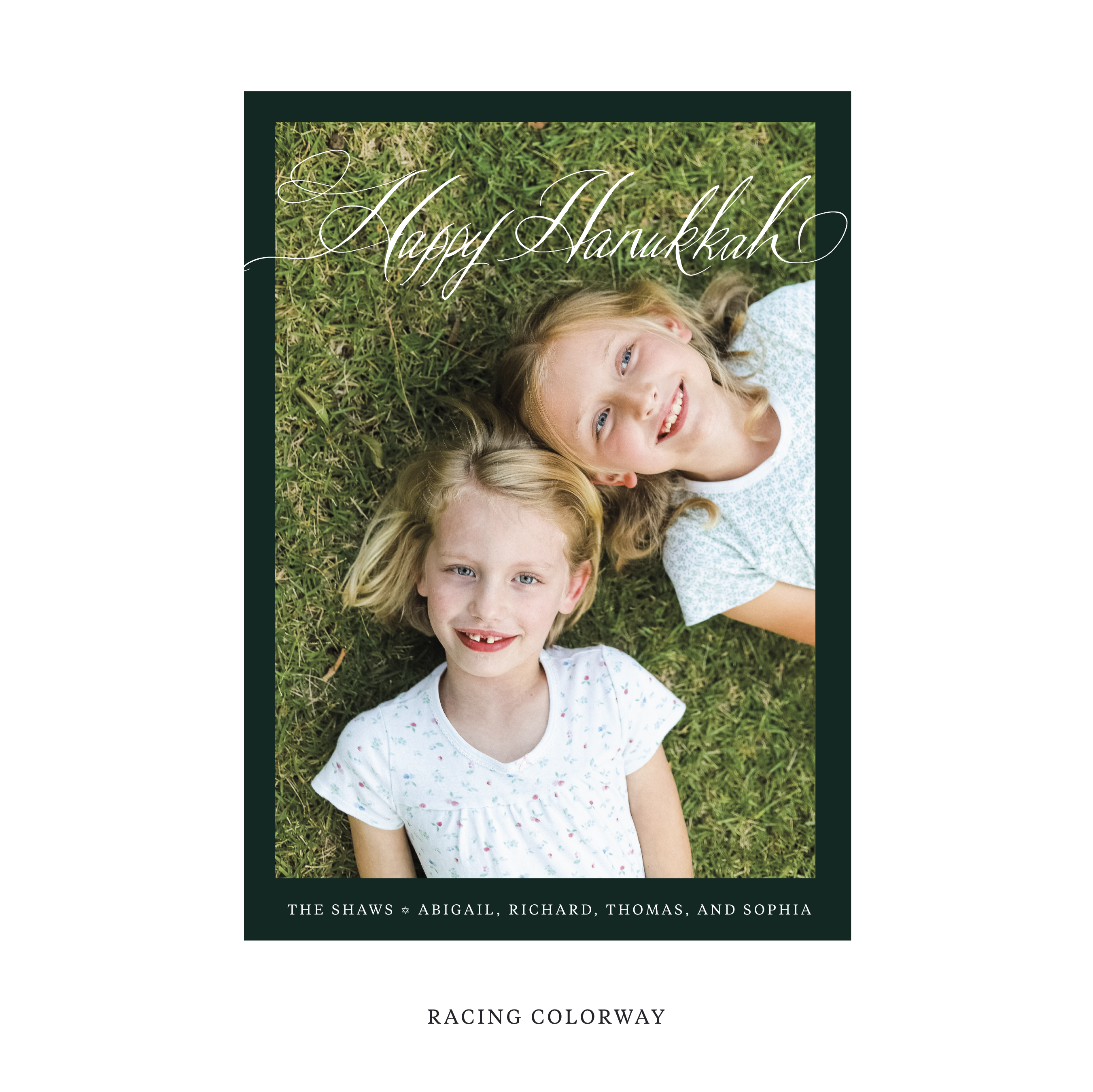 Celebrate the season with the Shaw "Happy Hanukkah" Holiday Card by Stovall Collection. Featuring original hand-lettered artwork, this luxury personalized photo mount holiday card is available in 22 thoughtfully curated flat printing colorways.
