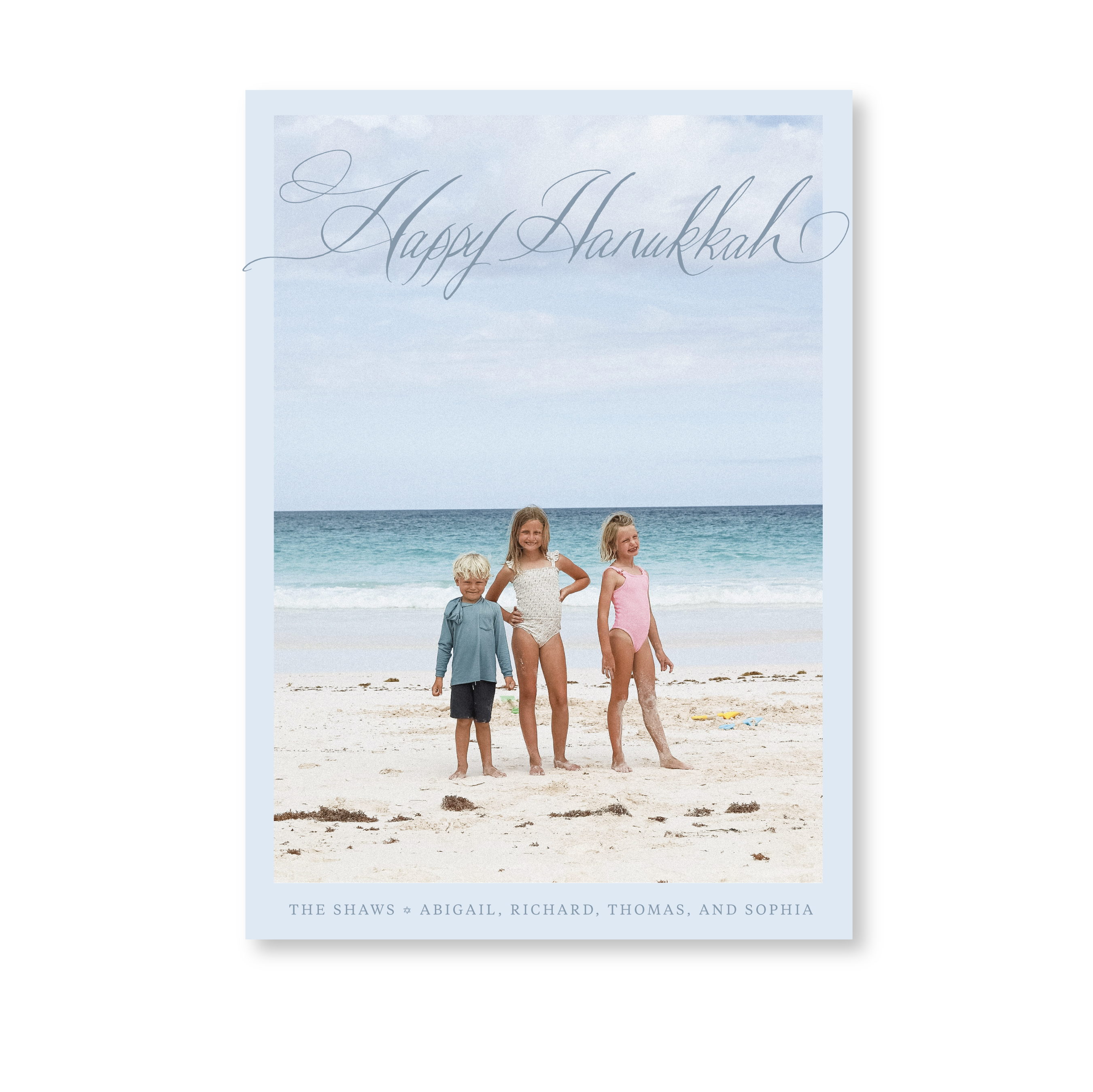 Celebrate the season with the Shaw "Happy Hanukkah" Holiday Card by Stovall Collection. Featuring original hand-lettered artwork, this luxury personalized photo mount holiday card is available in 22 thoughtfully curated flat printing colorways.