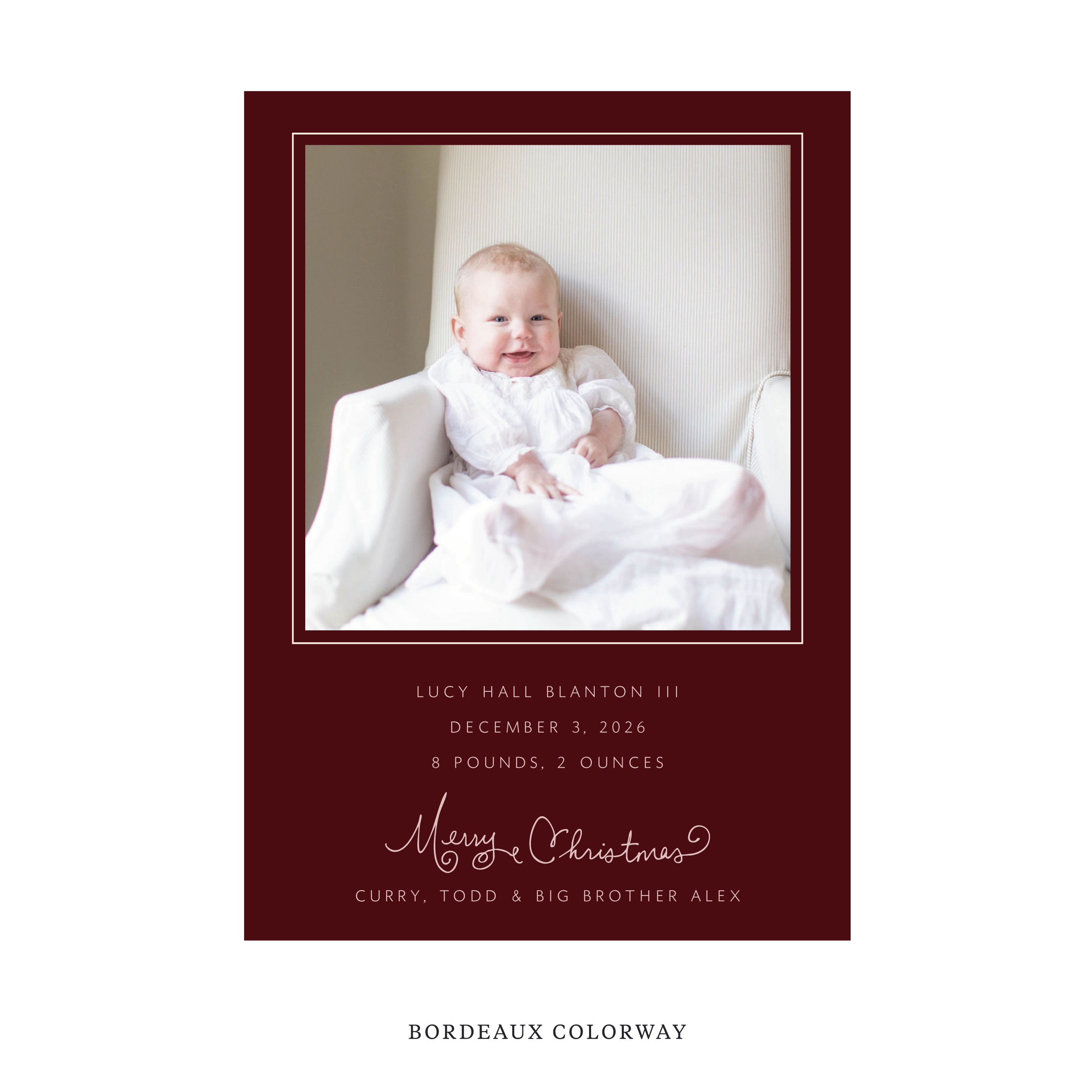 Sinclair Classic Flat Print Holiday Card, Large Birth Announcement
