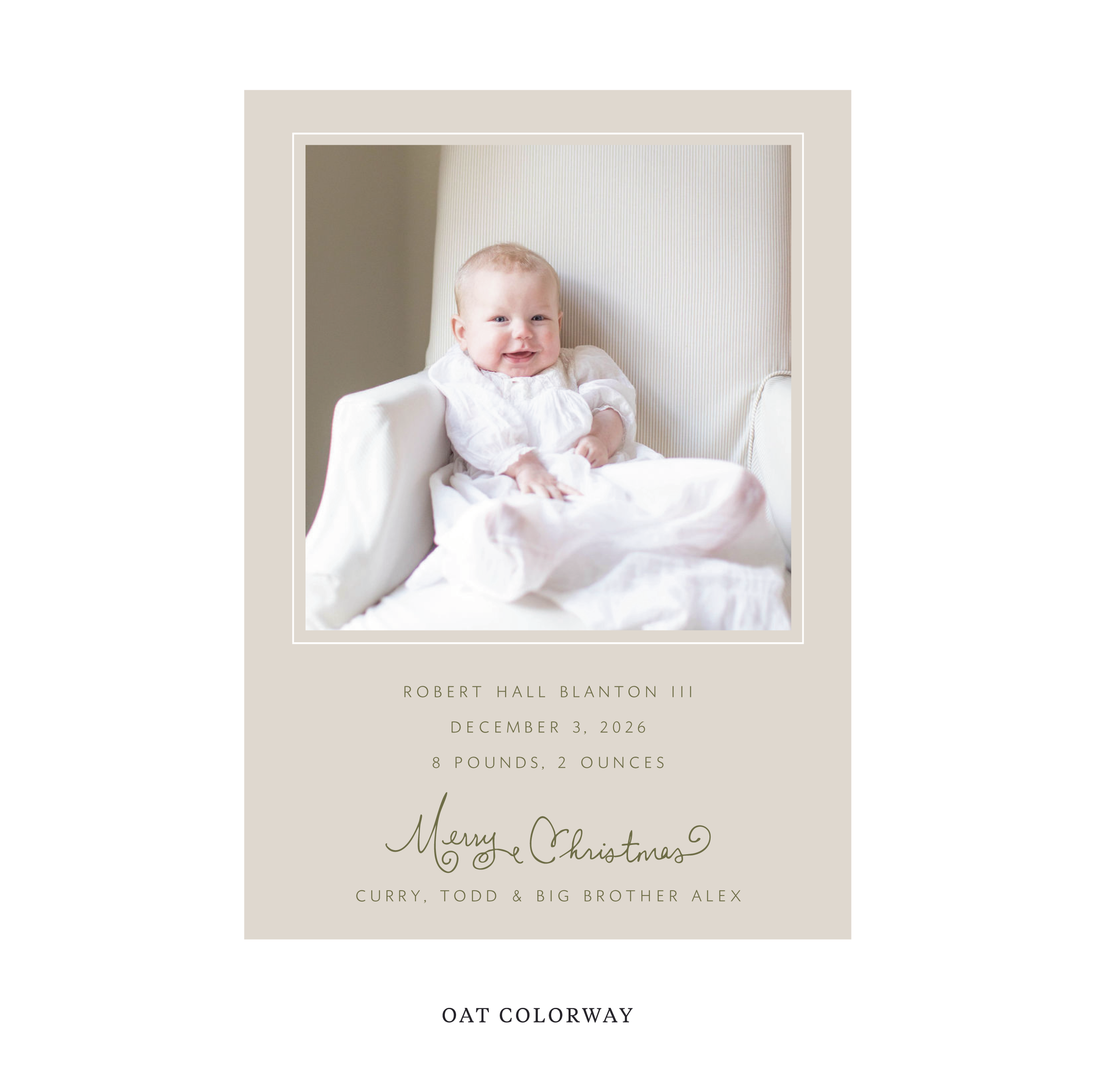 Sinclair Classic Flat Print Holiday Card, Large Birth Announcement