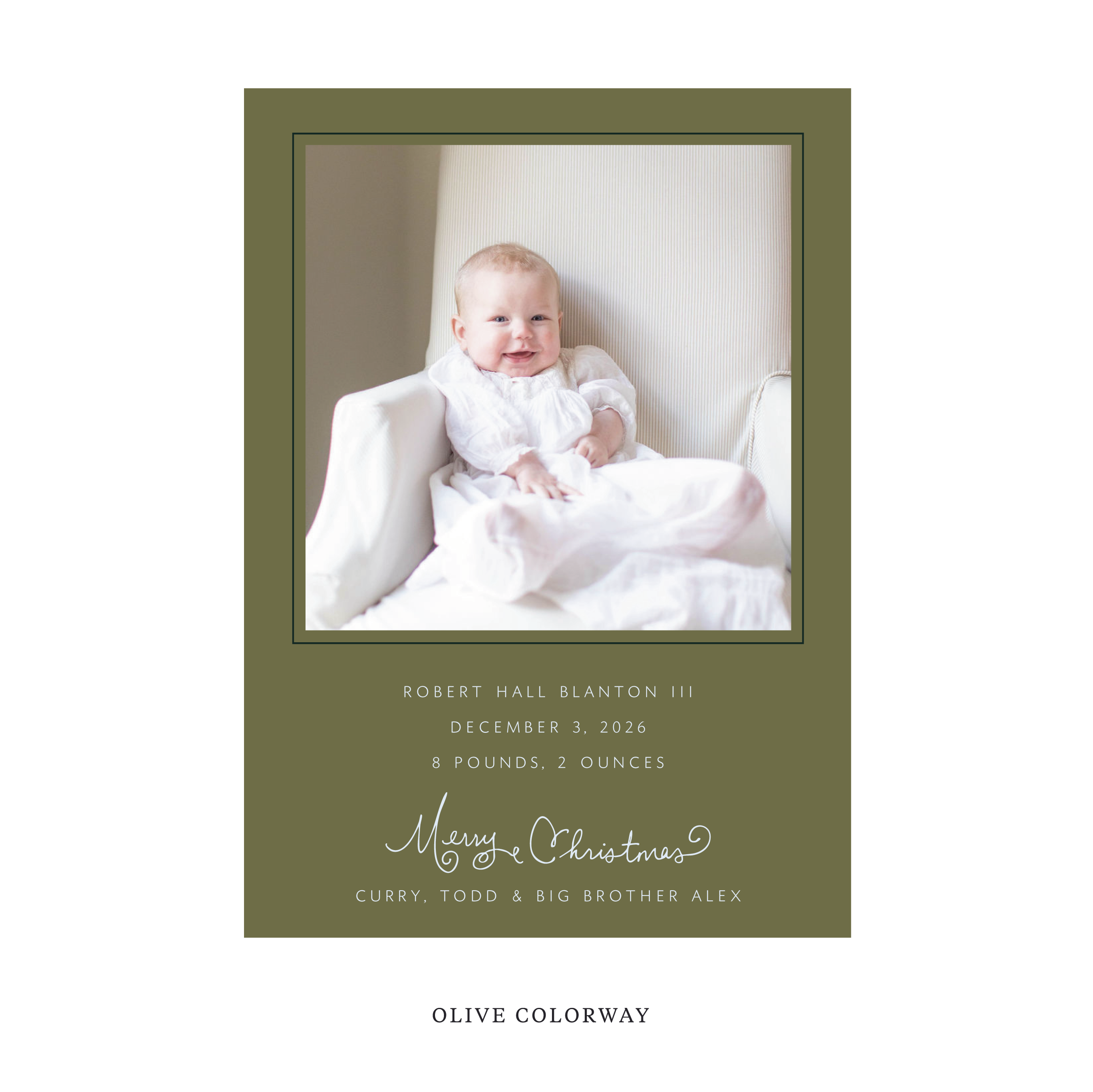 Sinclair Classic Flat Print Holiday Card, Large Birth Announcement
