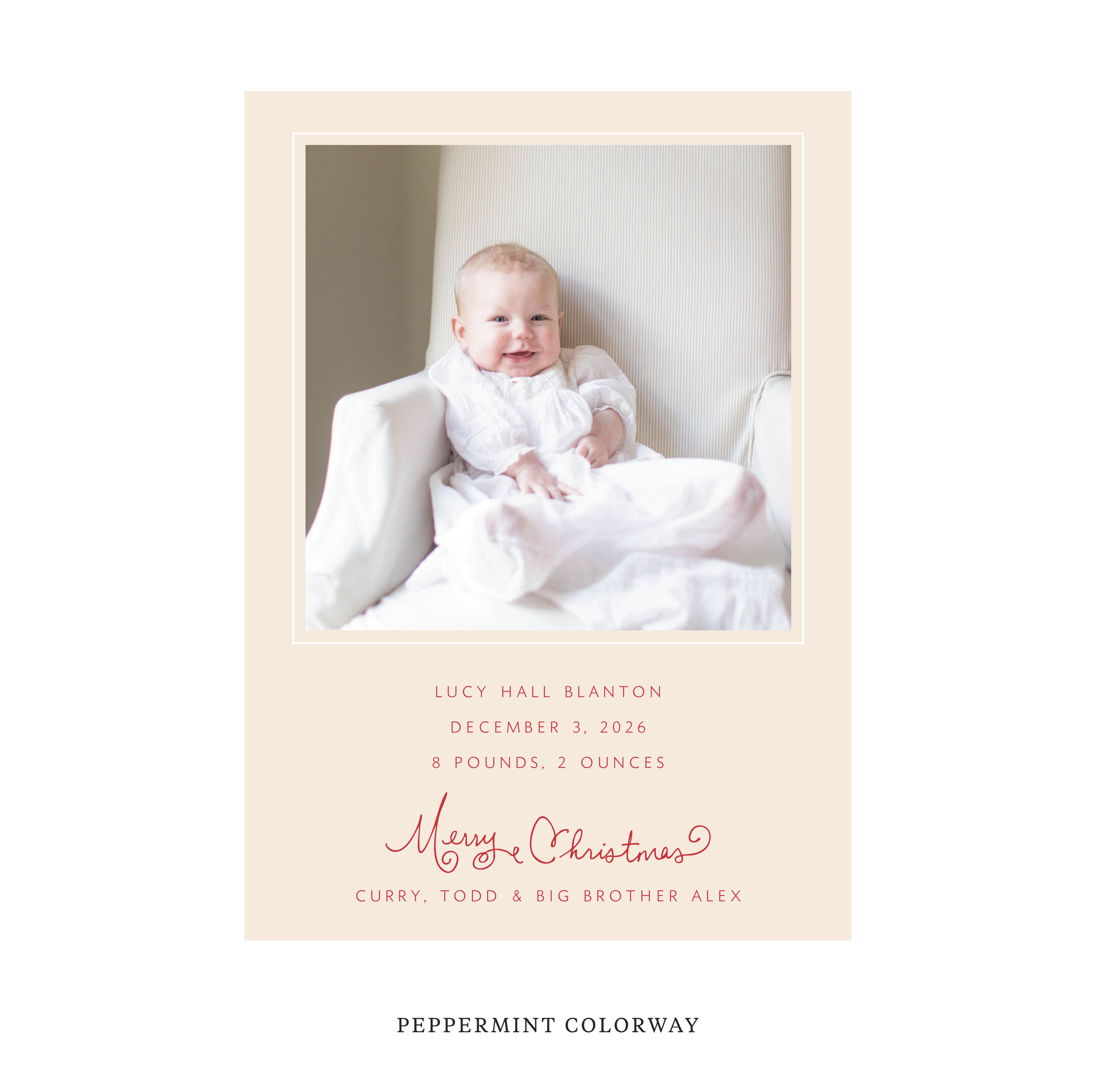 Sinclair Classic Flat Print Holiday Card, Large Birth Announcement