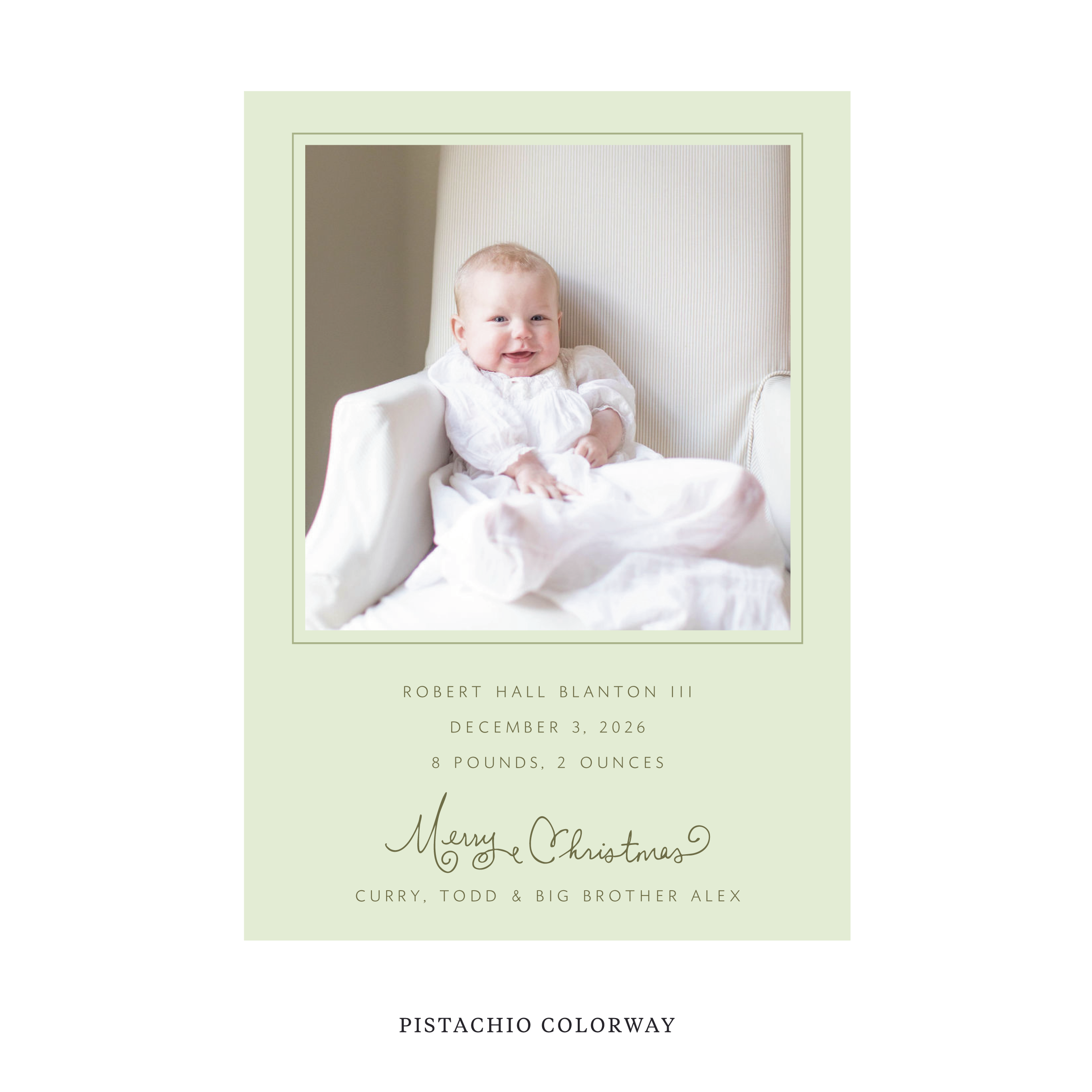 Sinclair Classic Flat Print Holiday Card, Large Birth Announcement