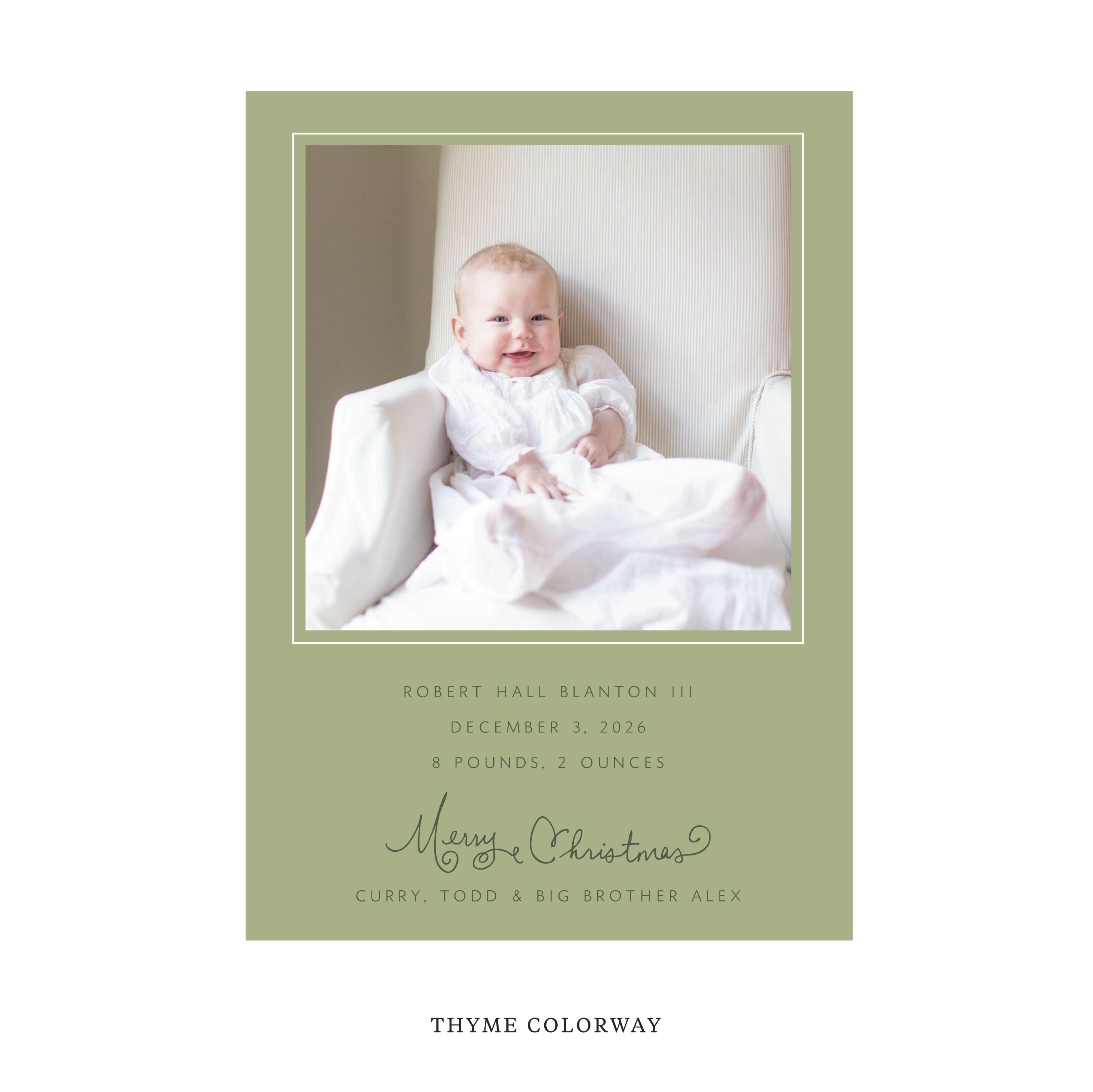 Sinclair Classic Flat Print Holiday Card, Large Birth Announcement