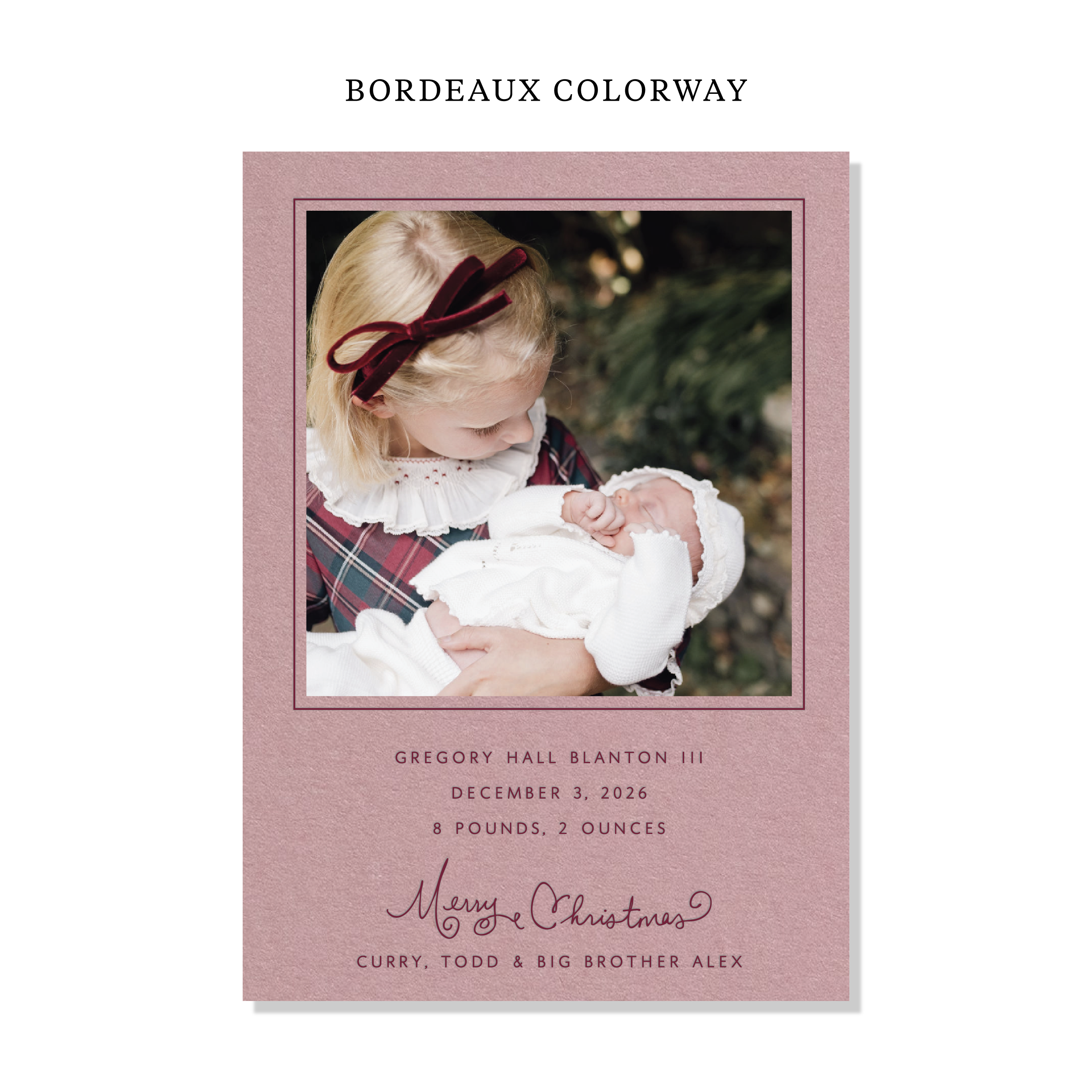 Sinclair Birth Announcement Letterpress Holiday Card, Large (Colored Paper)