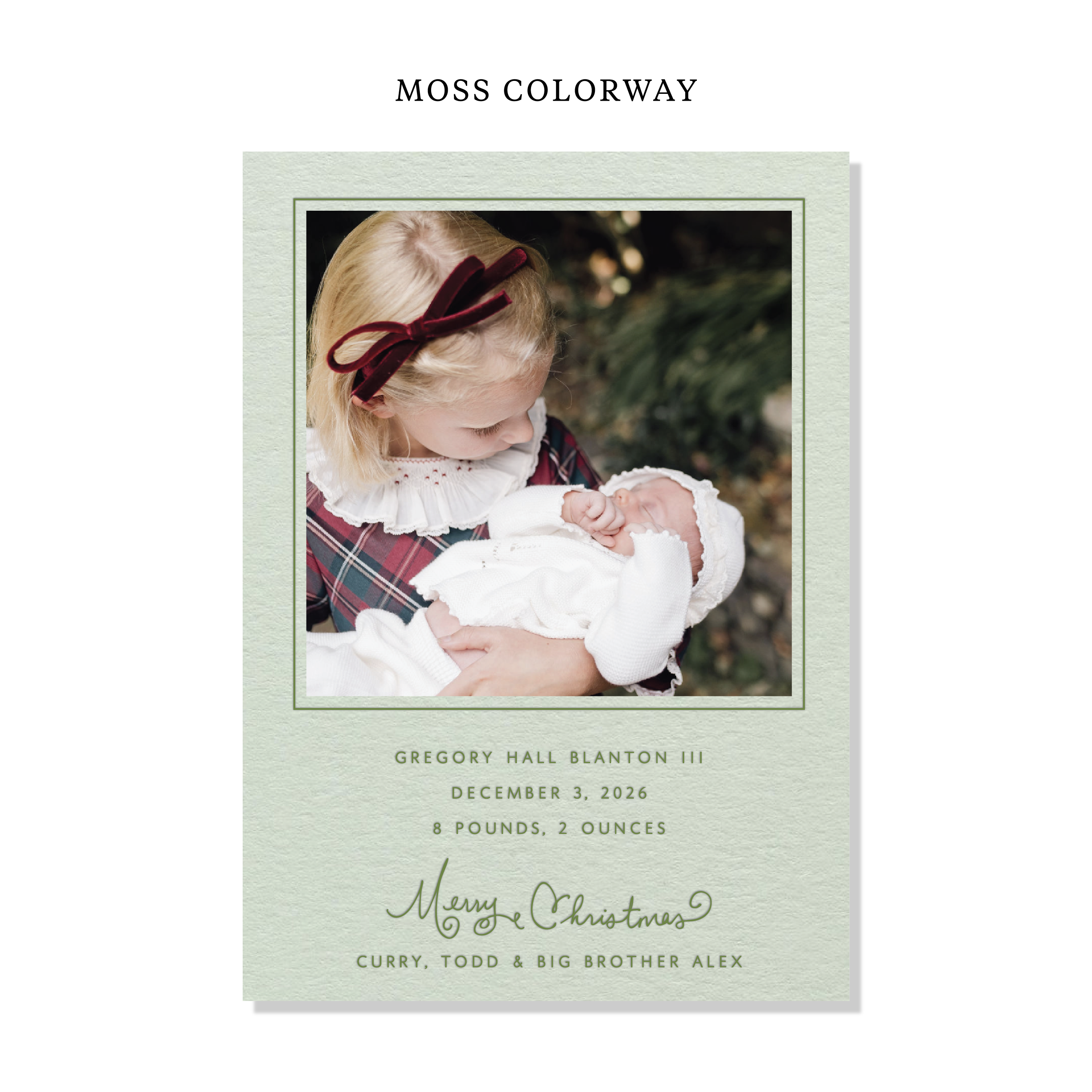 Sinclair Birth Announcement Letterpress Holiday Card, Large (Colored Paper)