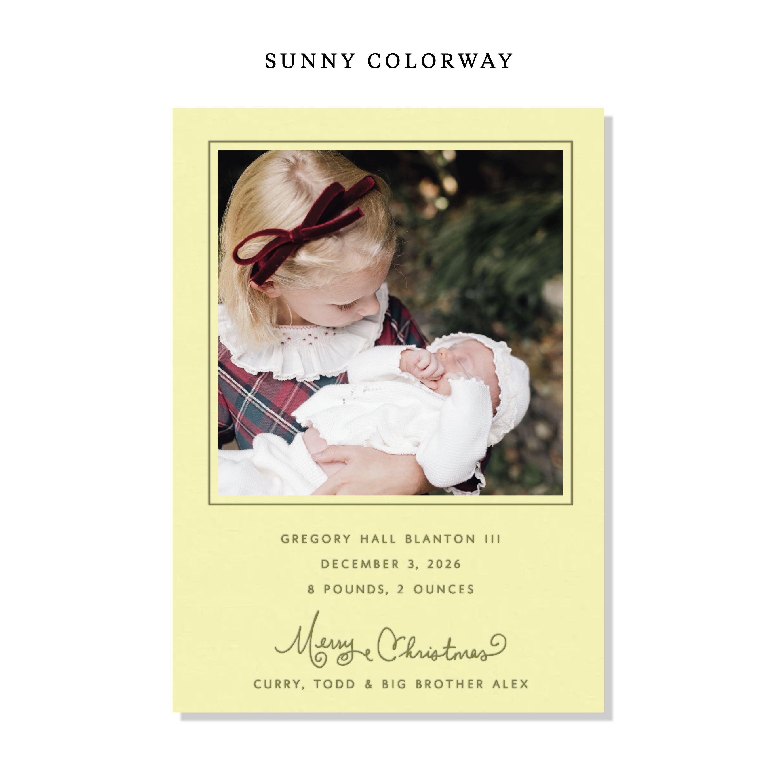 Sinclair Birth Announcement Letterpress Holiday Card, Large (Colored Paper)
