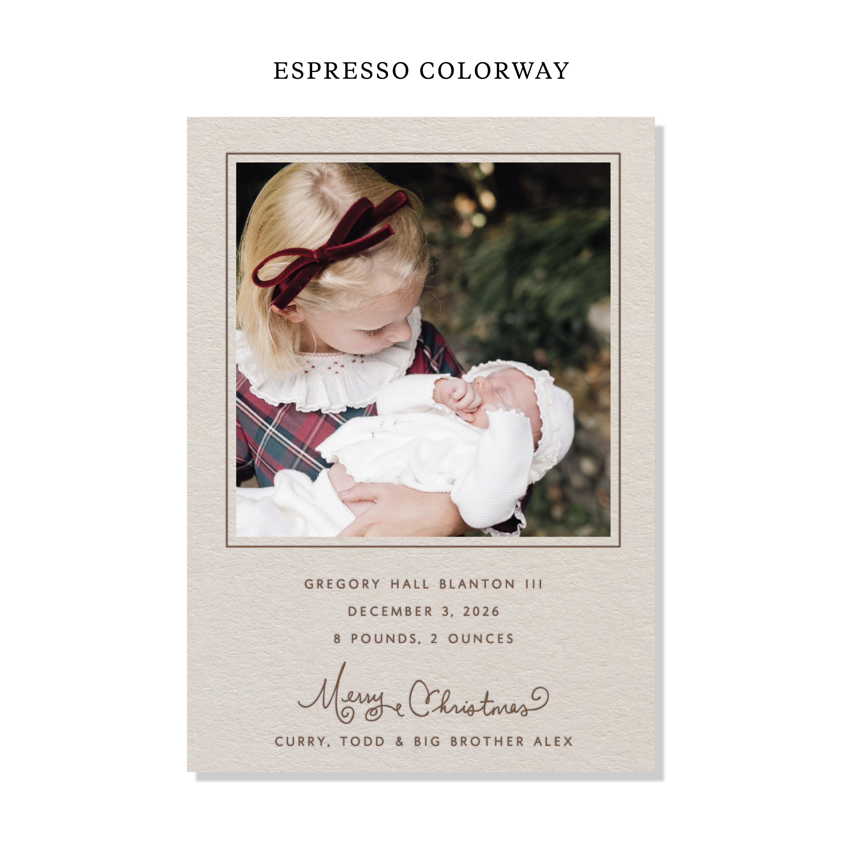 Sinclair Birth Announcement Letterpress Holiday Card, Large (Colored Paper)