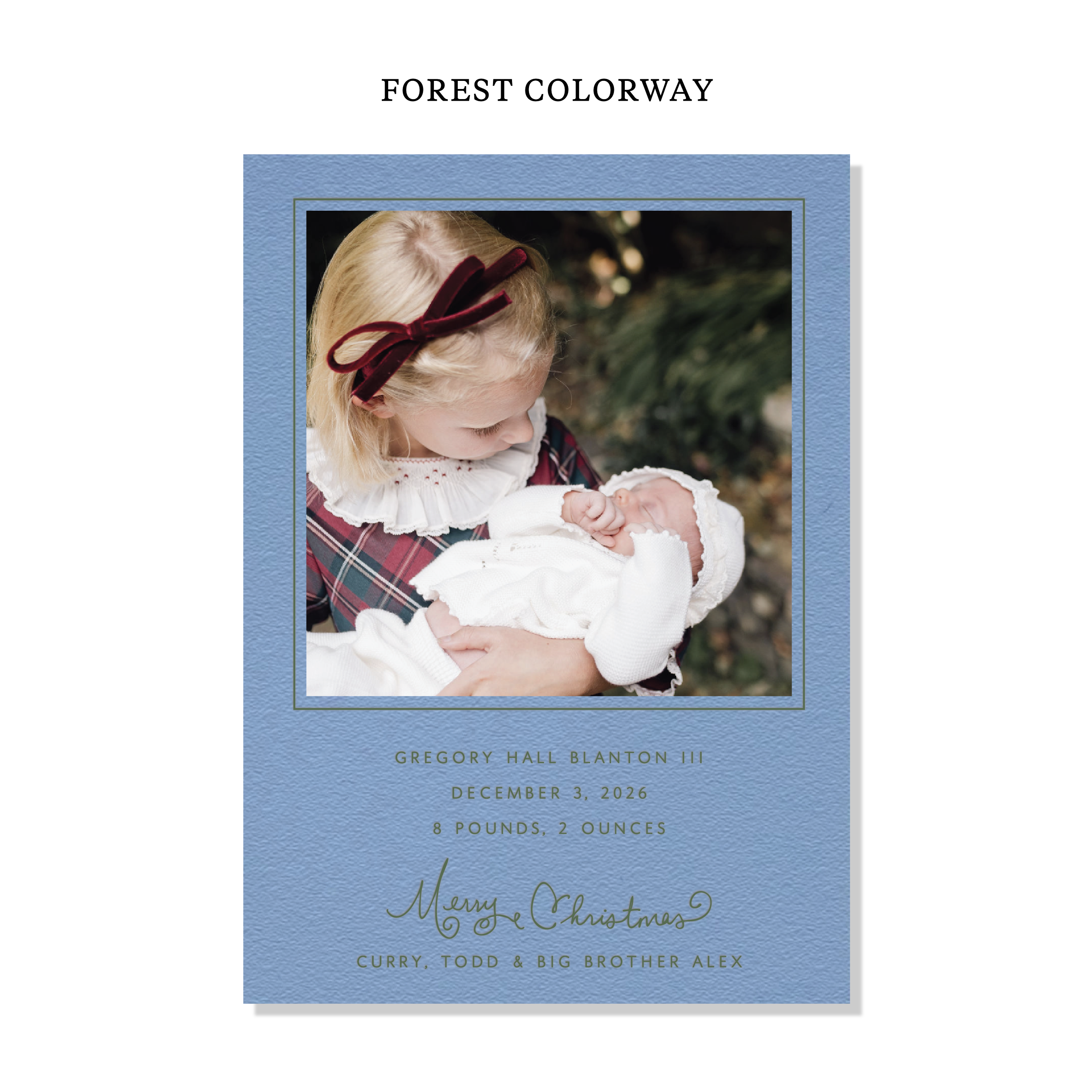 Sinclair Birth Announcement Letterpress Holiday Card, Large (Colored Paper)