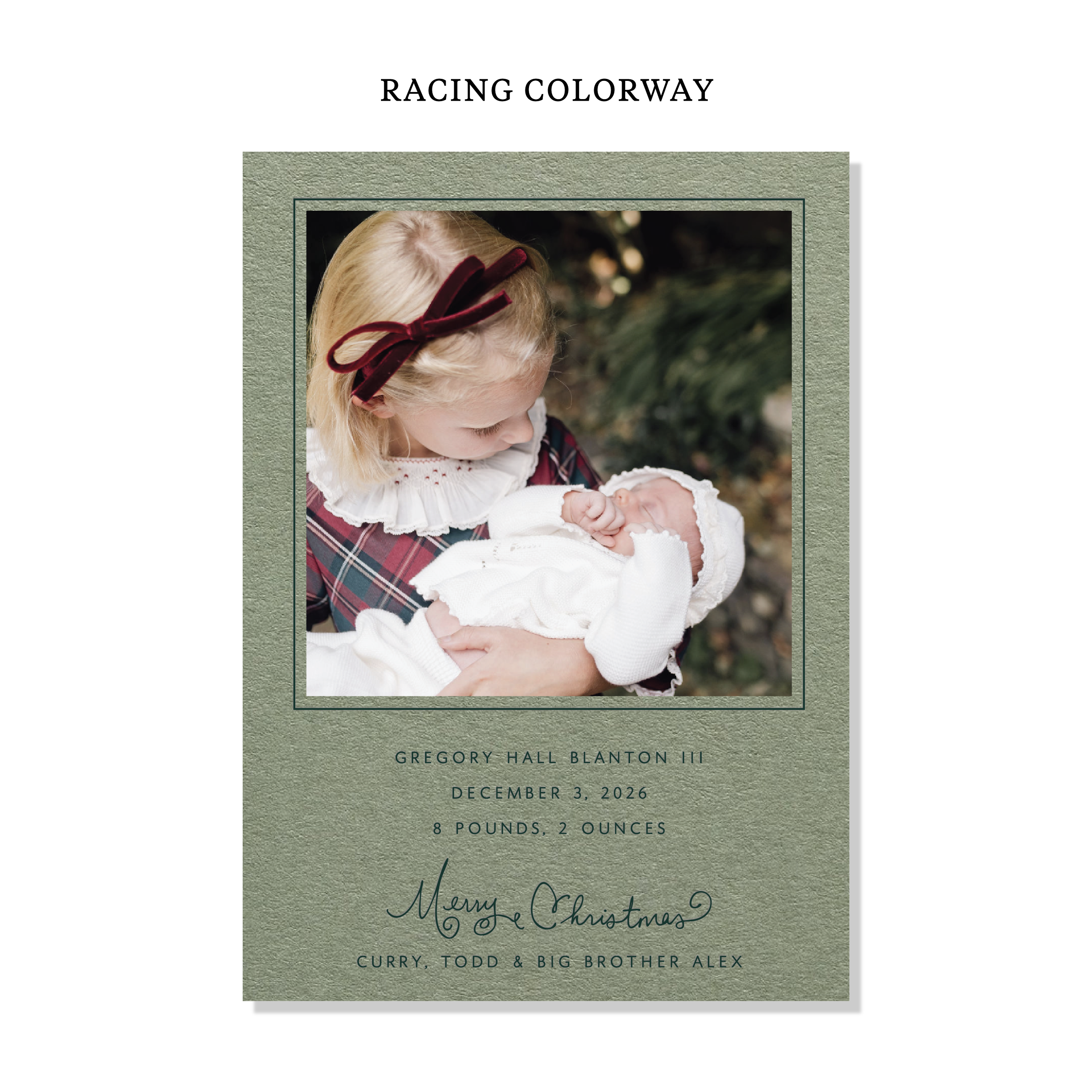 Sinclair Birth Announcement Letterpress Holiday Card, Large (Colored Paper)