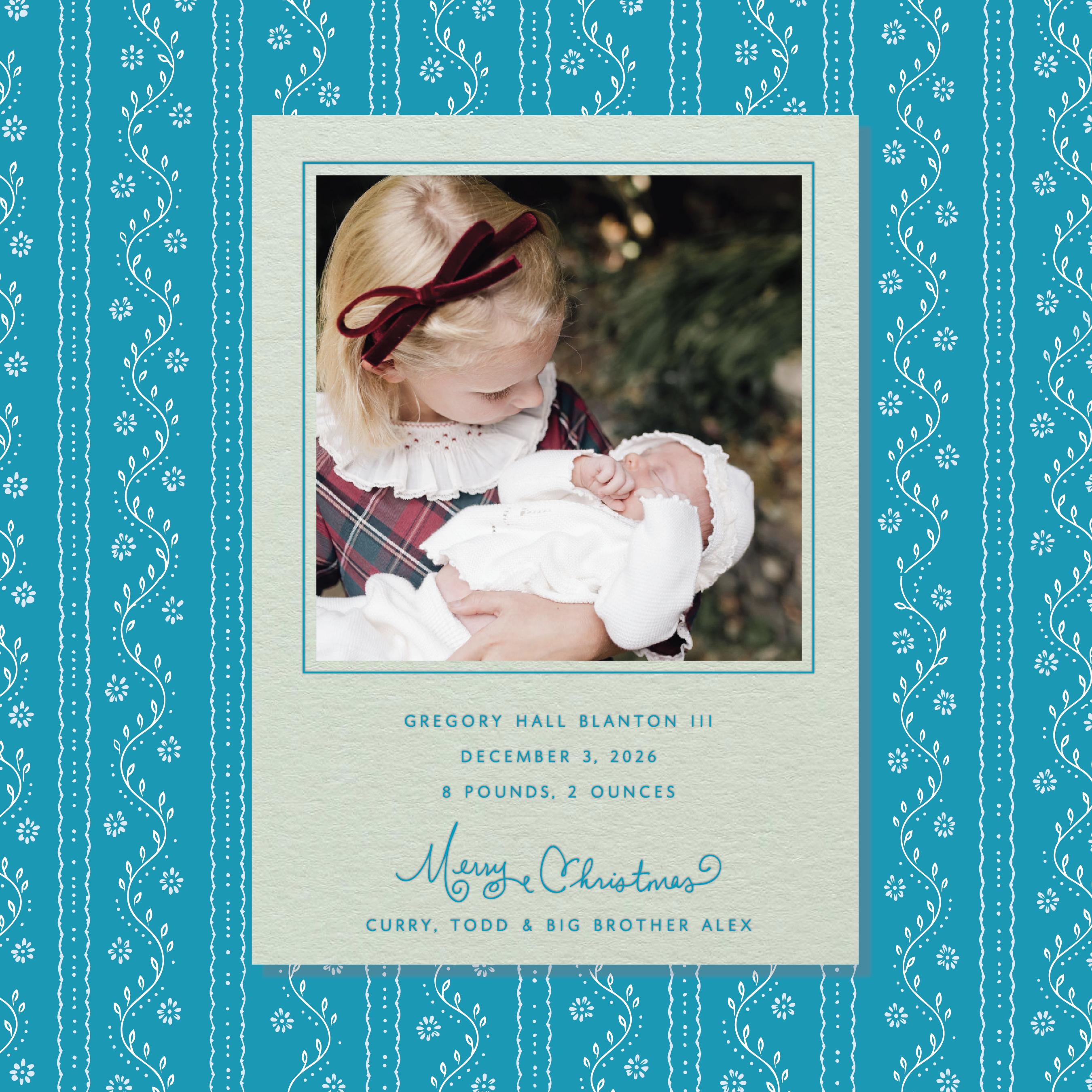 Sinclair Birth Announcement Letterpress Holiday Card, Large (Colored Paper)