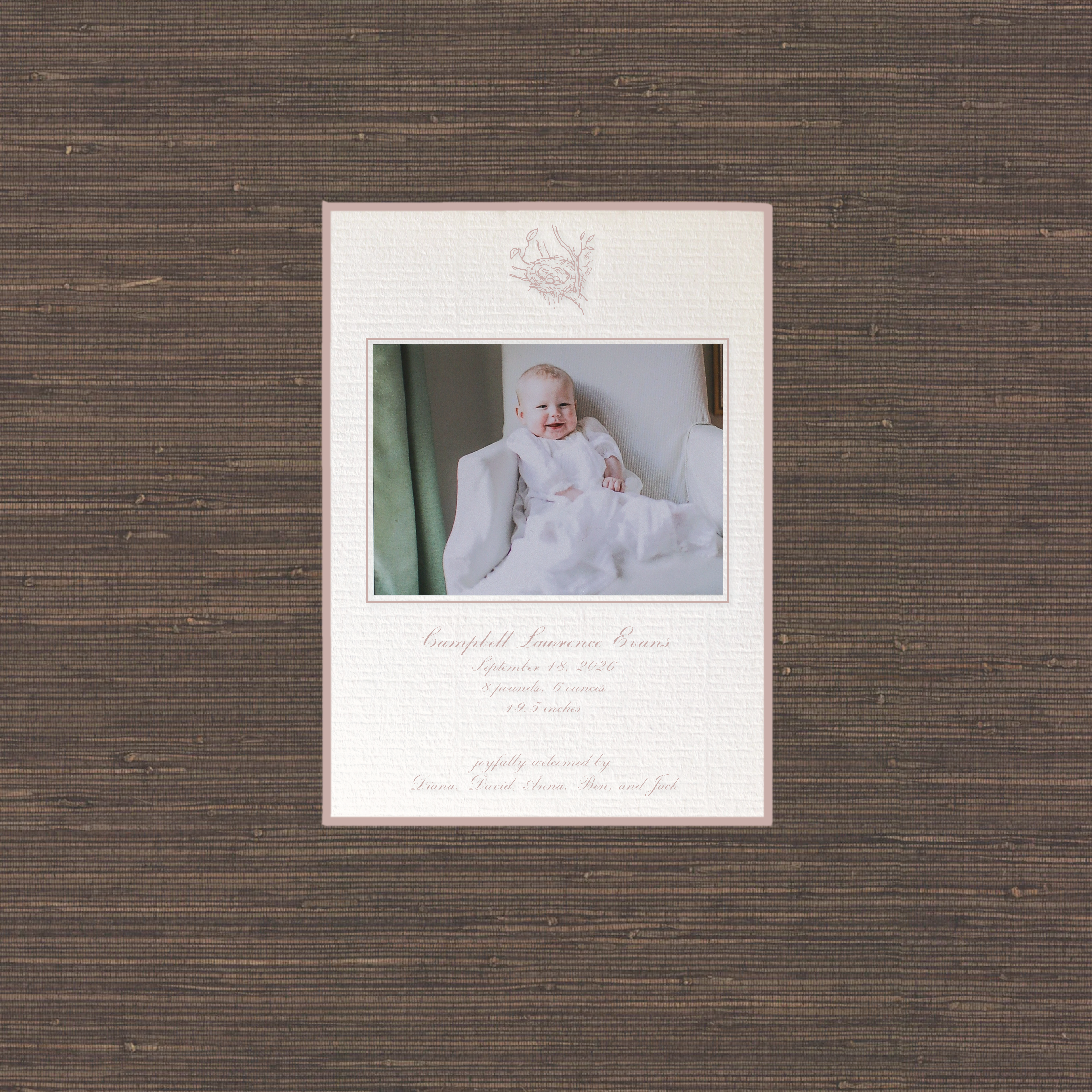 Surrey Motif Photo Birth Announcement