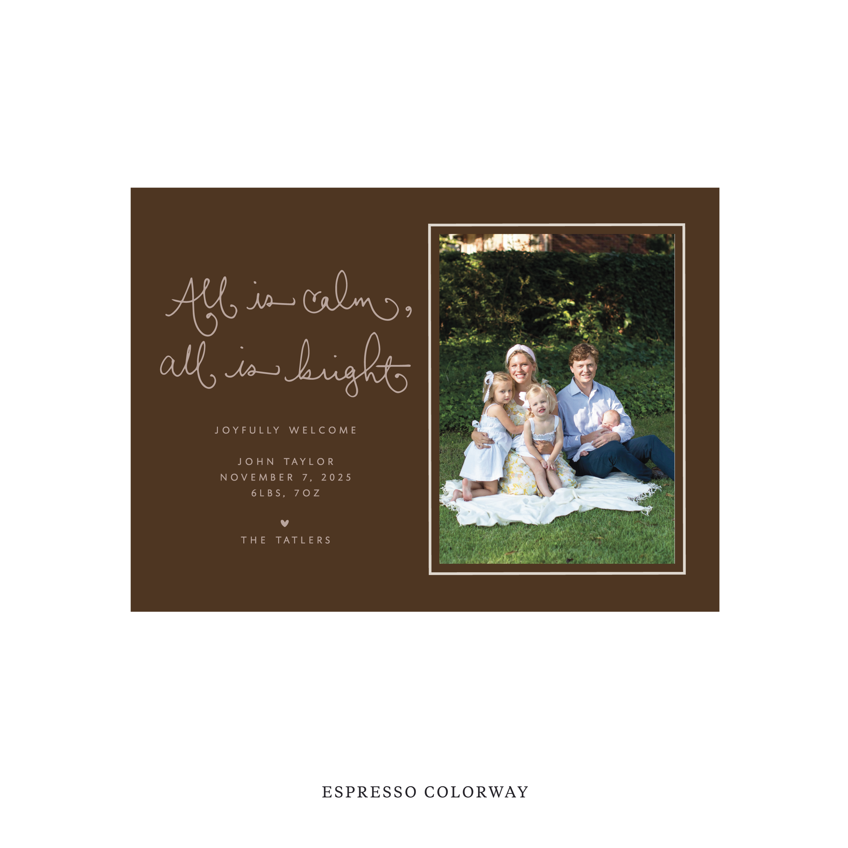 Tatler Classic Flat Print Holiday Card, Birth Announcement Medium