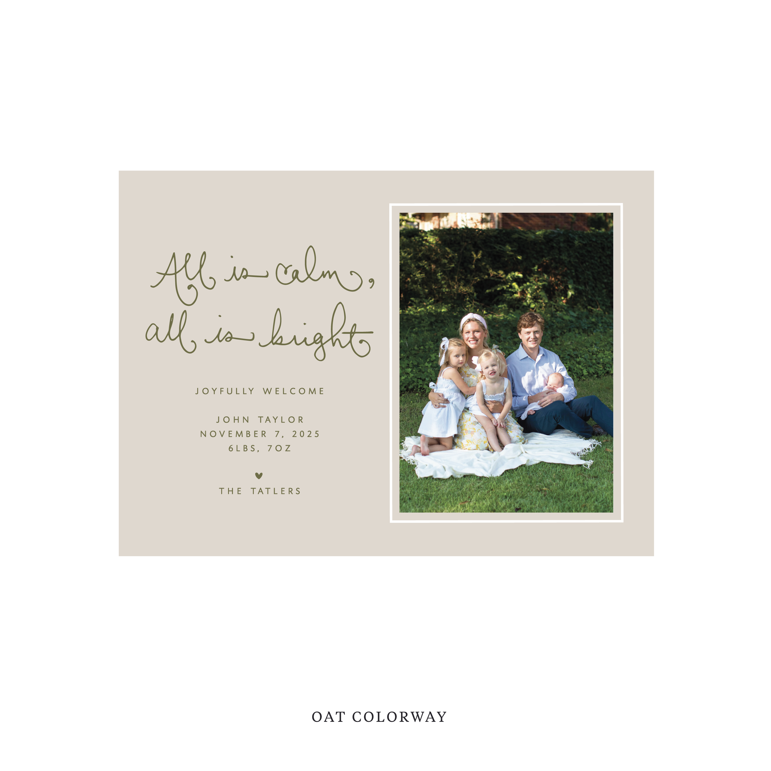Tatler Classic Flat Print Holiday Card, Birth Announcement Medium